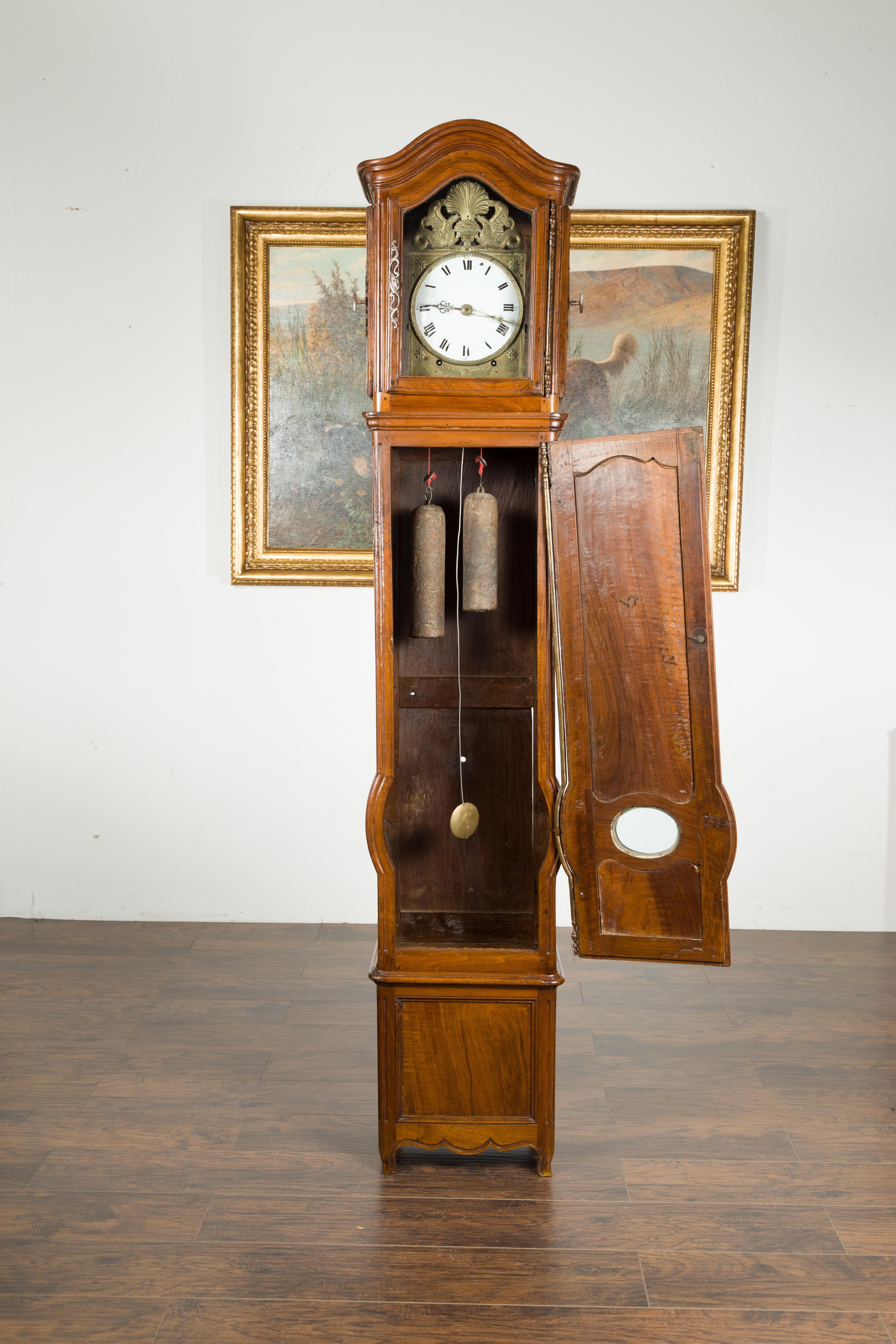 French 19th Century Walnut Bonnet Top Grandfather Clock with Griffin Motifs 8