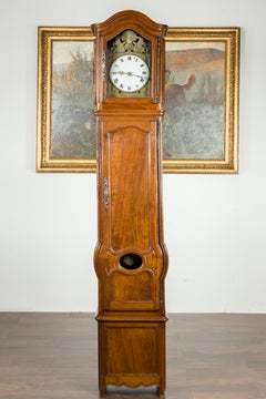 French 19th Century Walnut Bonnet Top Grandfather Clock with Griffin Motifs