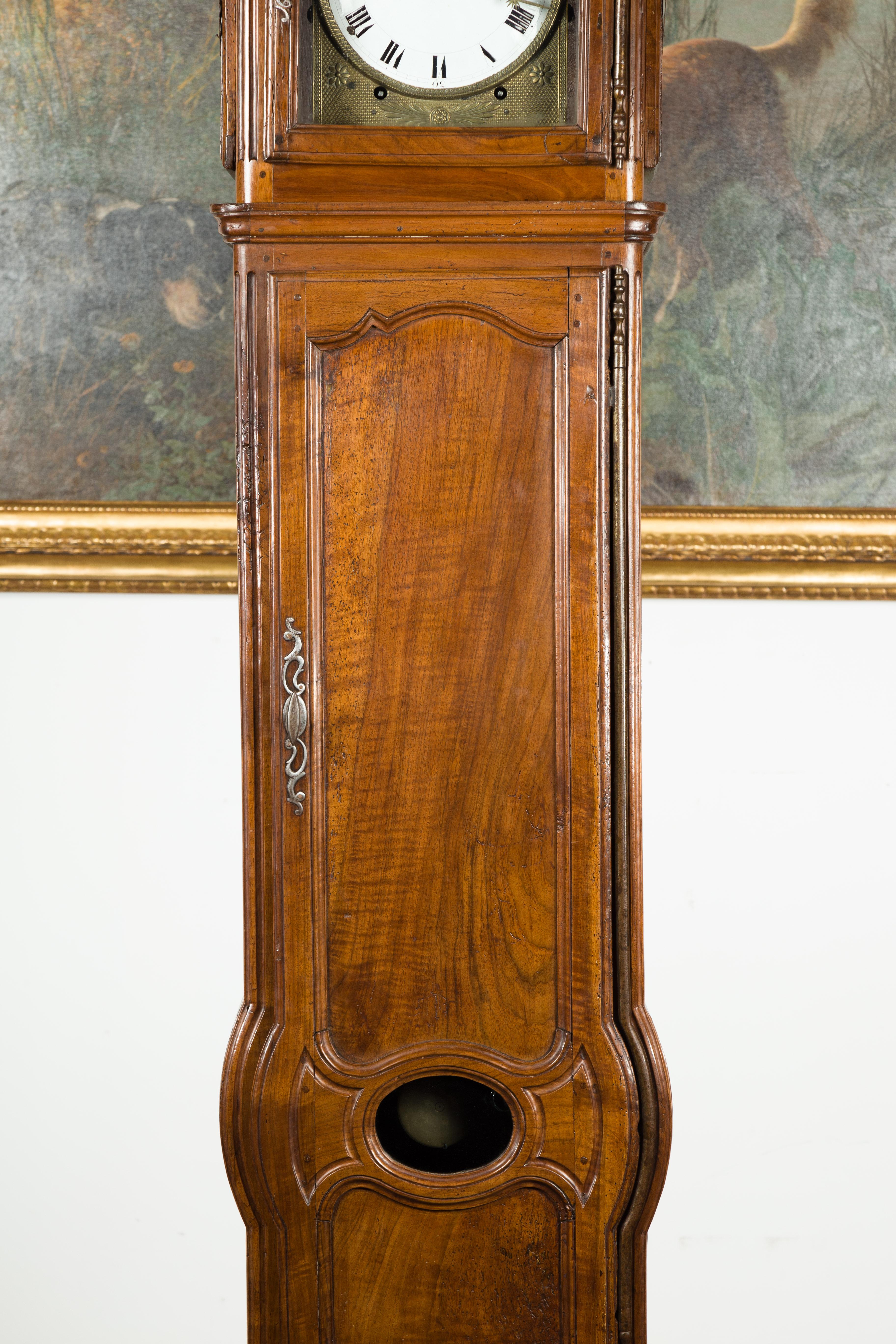 French 19th Century Walnut Bonnet Top Grandfather Clock with Griffin Motifs 2