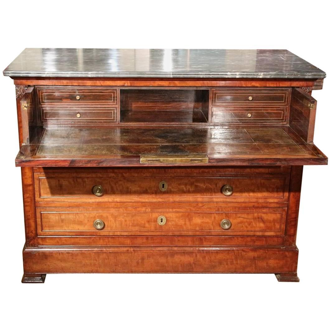 French 19th Century Walnut Chest of Drawers with Secretary Drawer For Sale