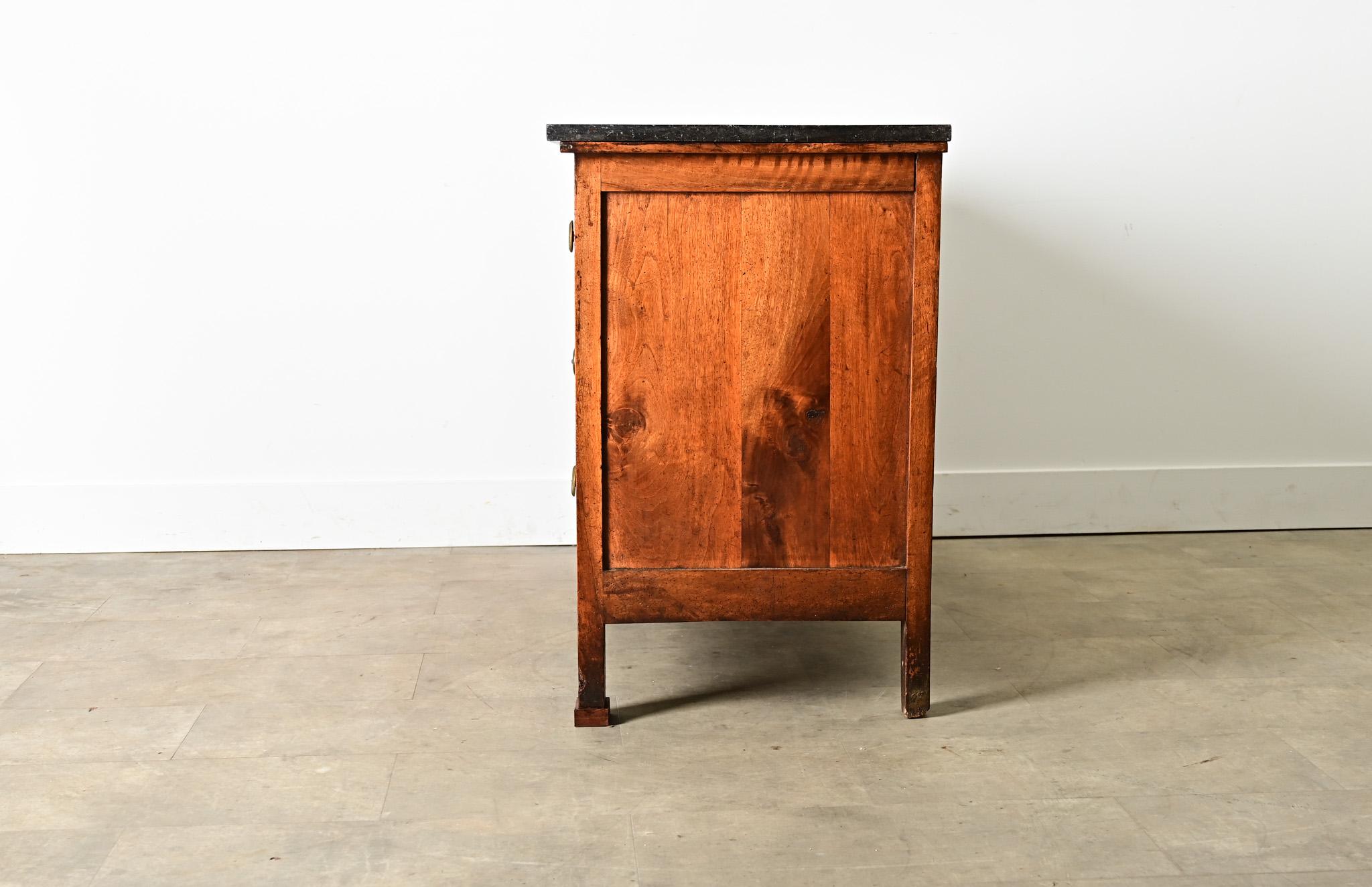 French 19th Century Walnut Commode with Fossil Marble Top For Sale 4