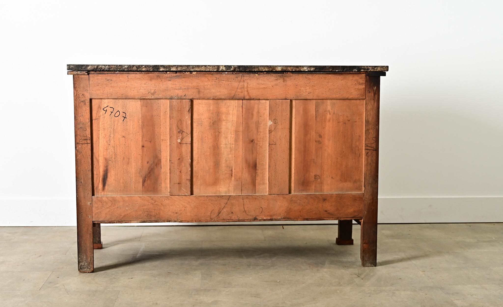 French 19th Century Walnut Commode with Fossil Marble Top For Sale 5