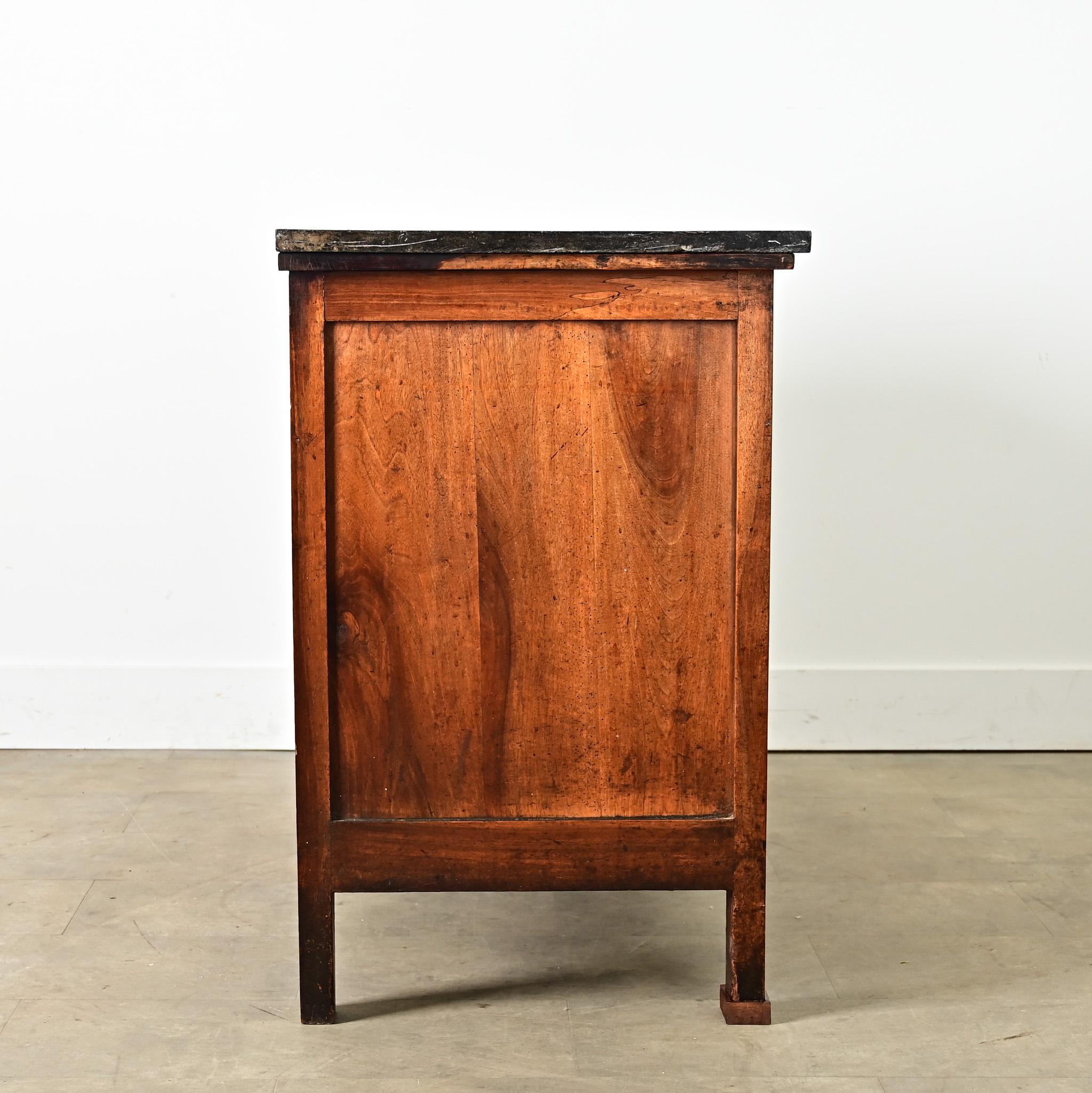 French 19th Century Walnut Commode with Fossil Marble Top For Sale 6