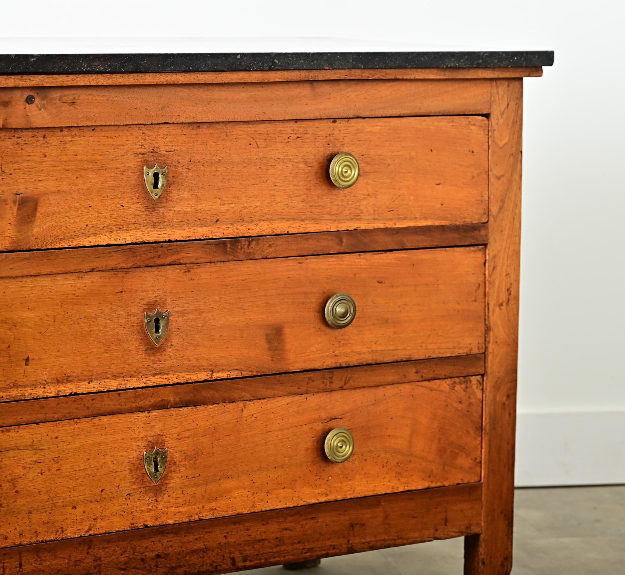 French 19th Century Walnut Commode with Fossil Marble Top For Sale 1