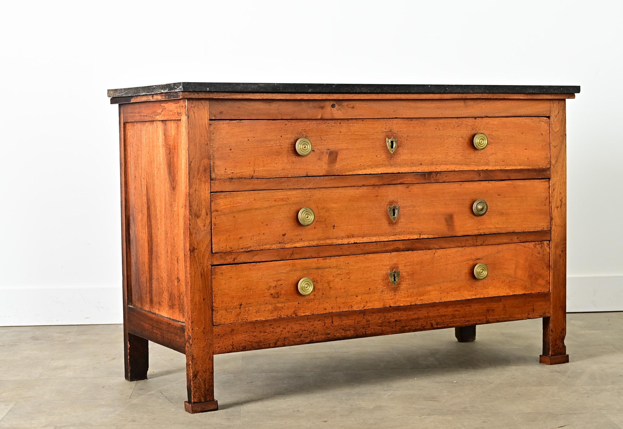 French 19th Century Walnut Commode with Fossil Marble Top For Sale 2