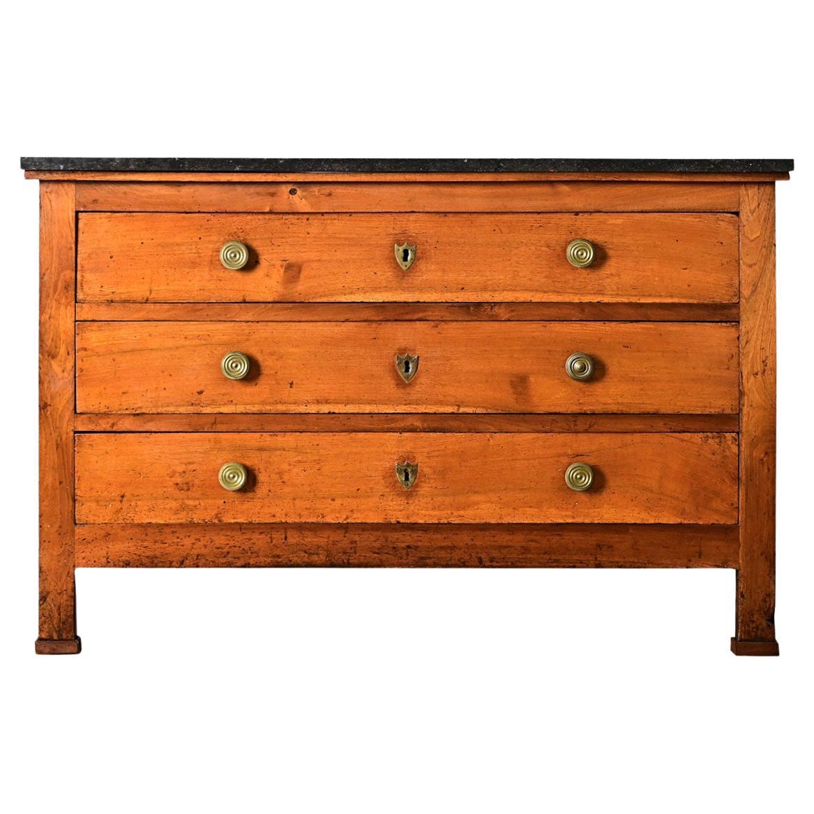 French 19th Century Walnut Commode with Fossil Marble Top For Sale