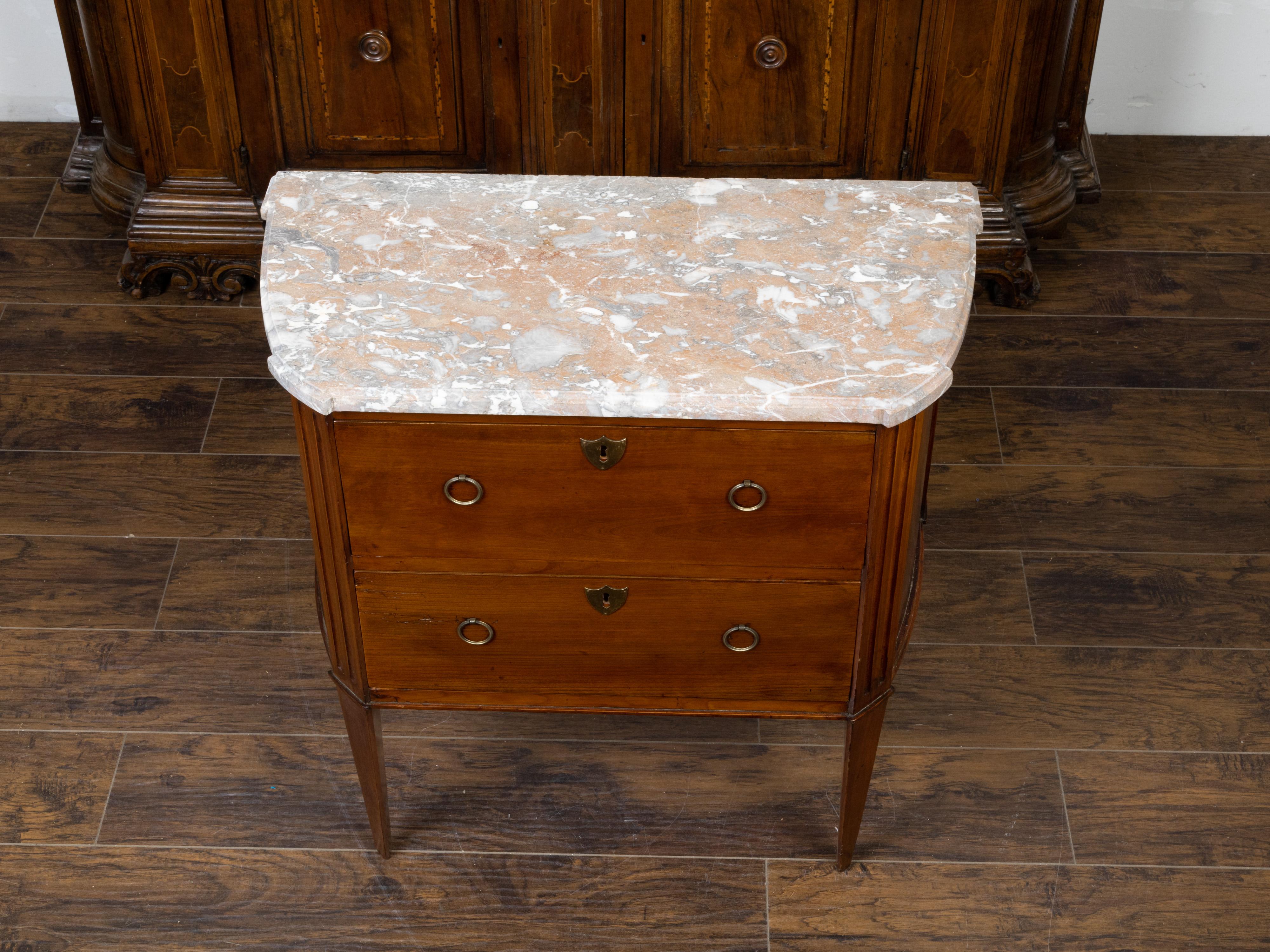 French 19th Century Walnut Commode with Variegated Marble Top and Two Drawers In Good Condition For Sale In Atlanta, GA