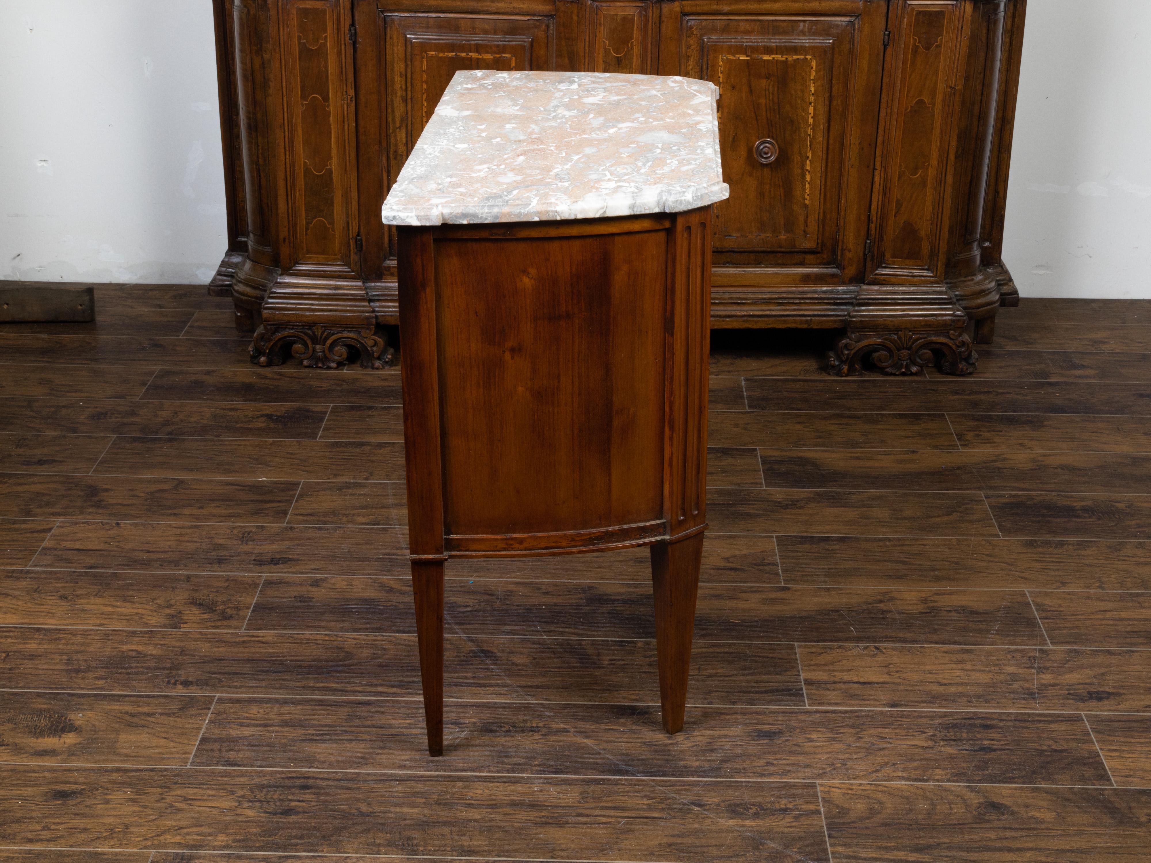French 19th Century Walnut Commode with Variegated Marble Top and Two Drawers For Sale 1
