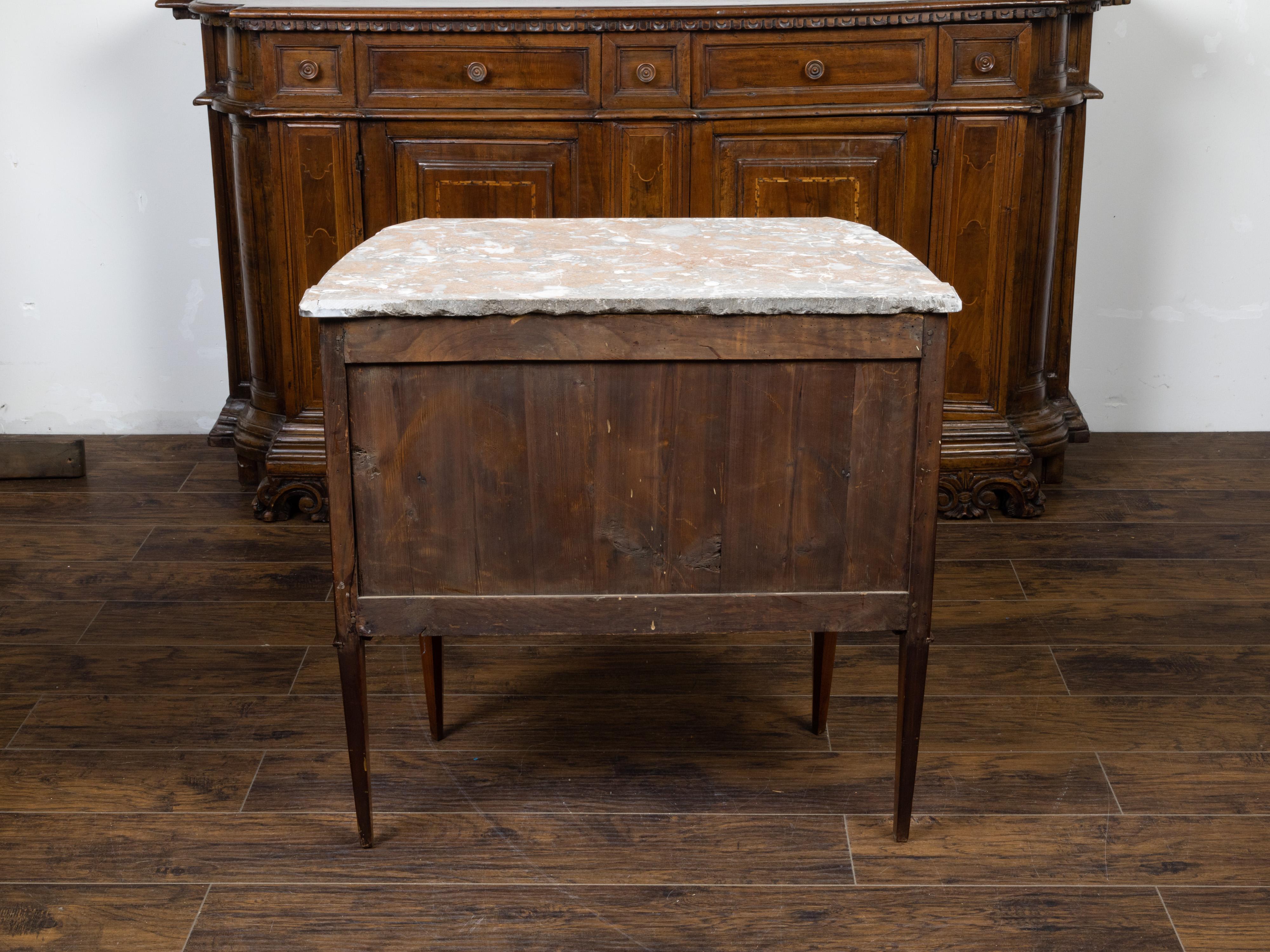 French 19th Century Walnut Commode with Variegated Marble Top and Two Drawers For Sale 2