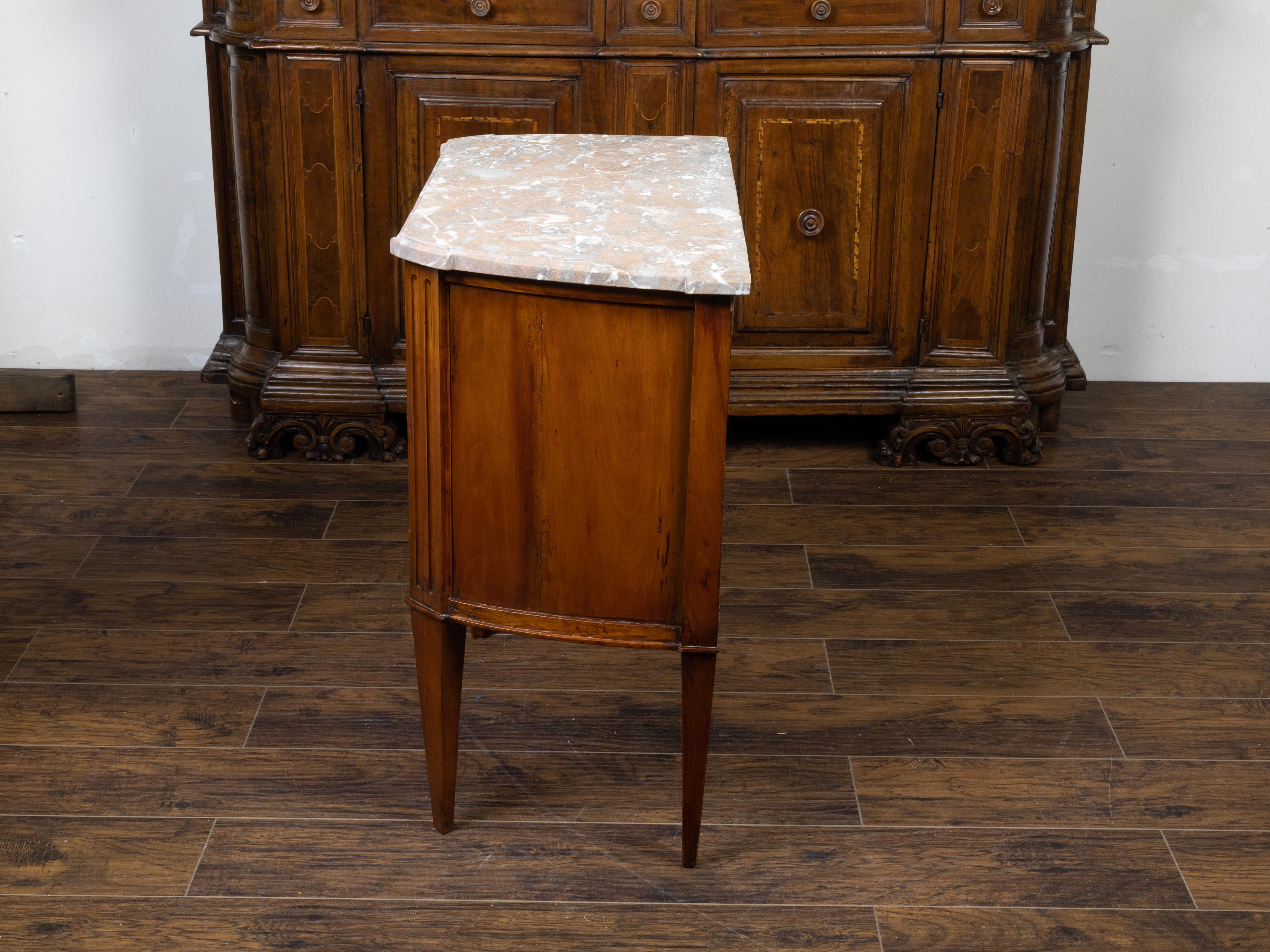 French 19th Century Walnut Commode with Variegated Marble Top and Two Drawers For Sale 3