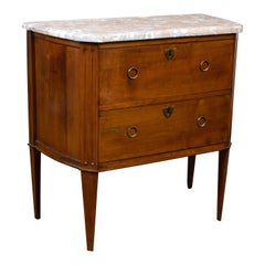 French 19th Century Walnut Commode with Variegated Marble Top and Two Drawers