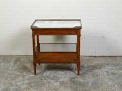 French 19th Century Walnut Console Table with Marble Top and Brass Gallery