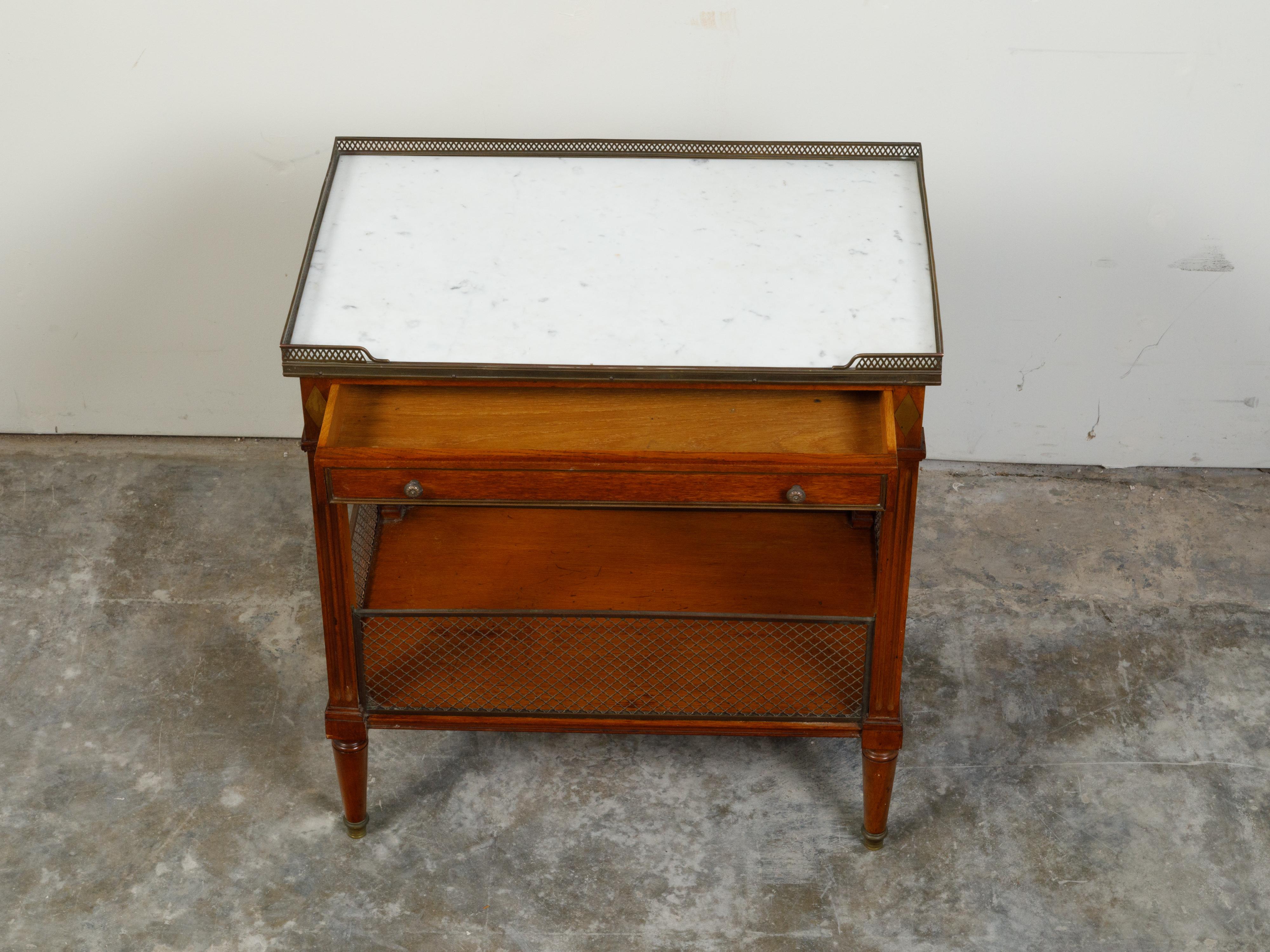 French 19th Century Walnut Console Table with Marble Top and Brass Gallery In Good Condition For Sale In Atlanta, GA