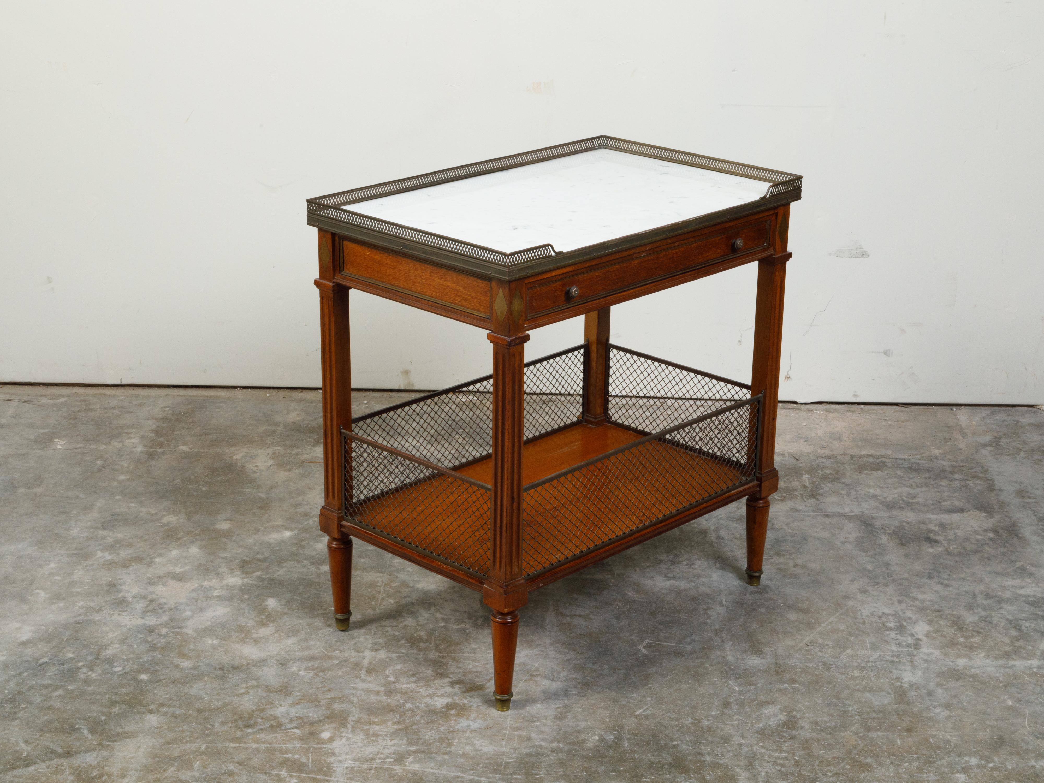 French 19th Century Walnut Console Table with Marble Top and Brass Gallery For Sale 5
