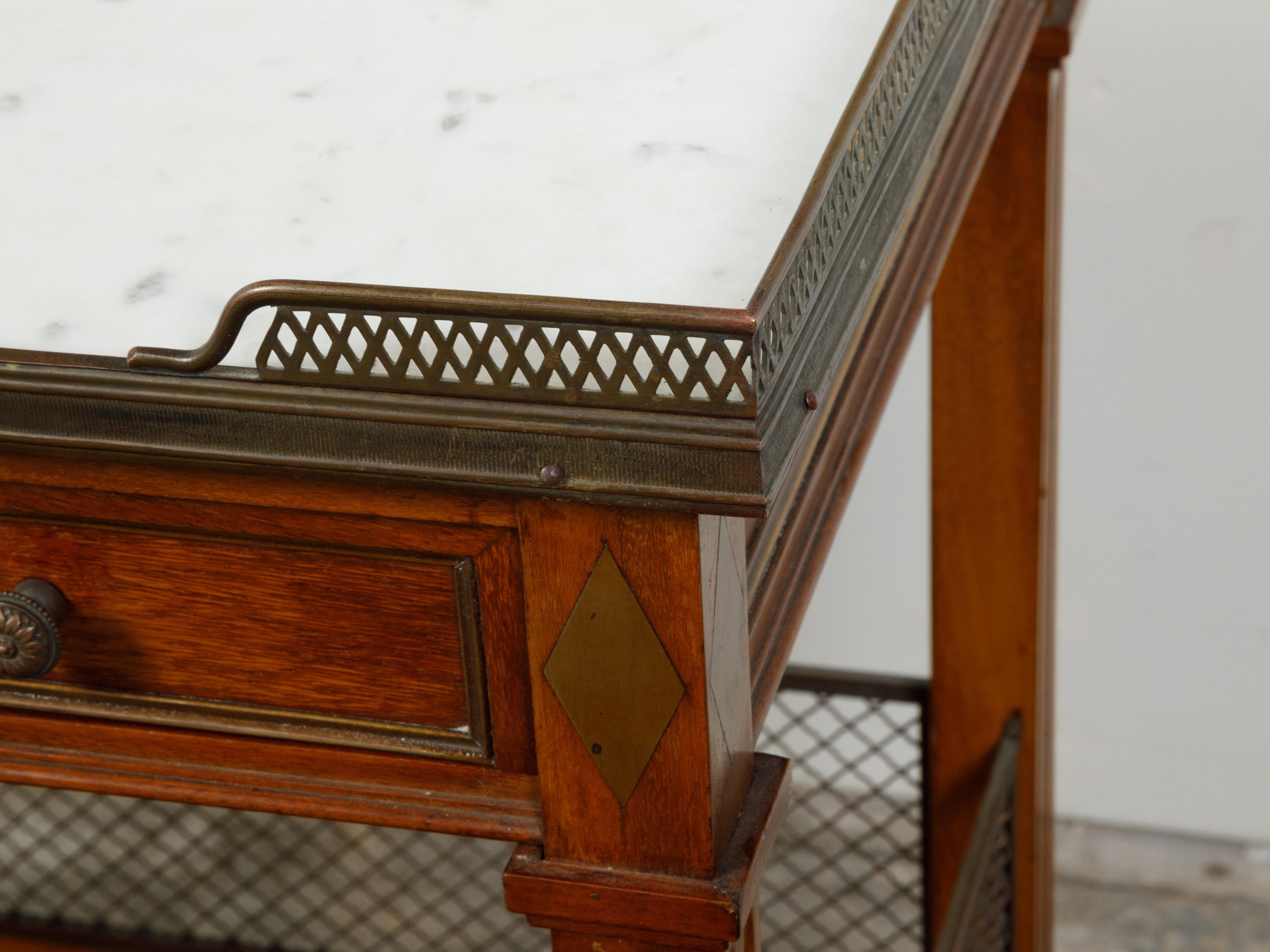 Table console française du 19ème siècle avec plateau en marbre et galerie en laiton en vente 3