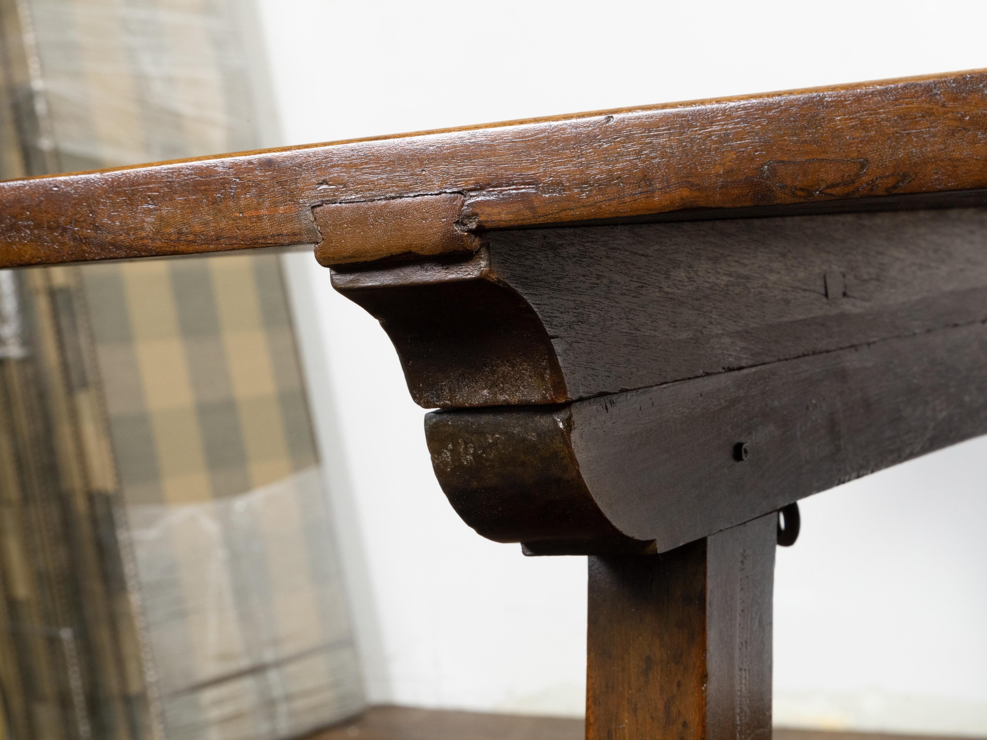 Konsolentisch aus Nussbaumholz mit Trestle-Sockel und Eisenträgern aus dem 19. Jahrhundert im Angebot 5