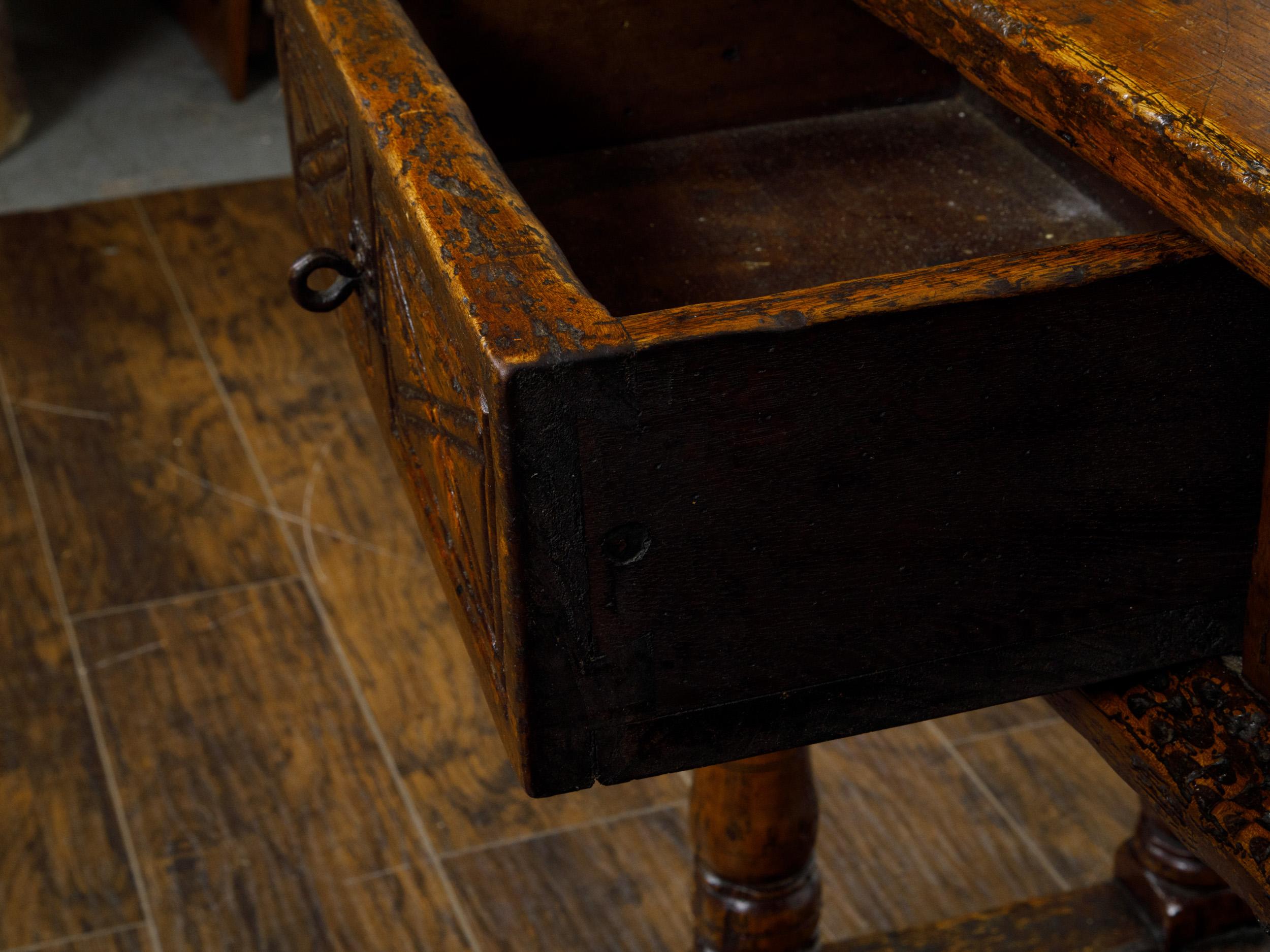 French 19th Century Walnut Console Table with Two Carved Drawers For Sale 7
