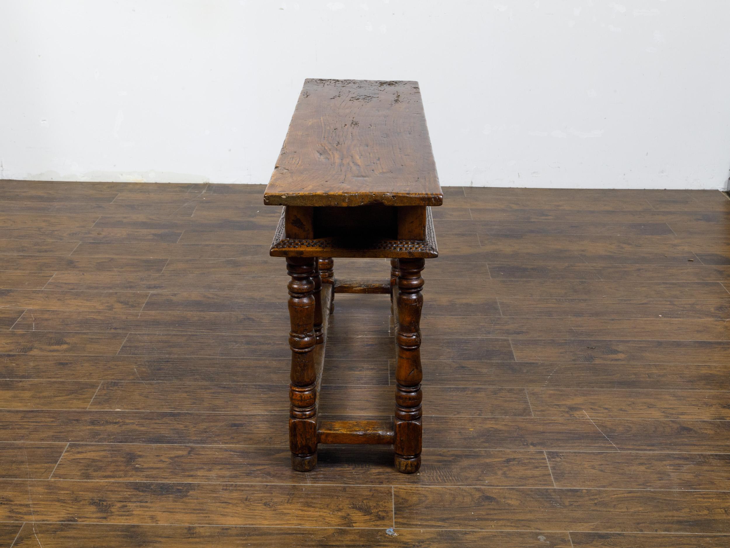 French 19th Century Walnut Console Table with Two Carved Drawers For Sale 1