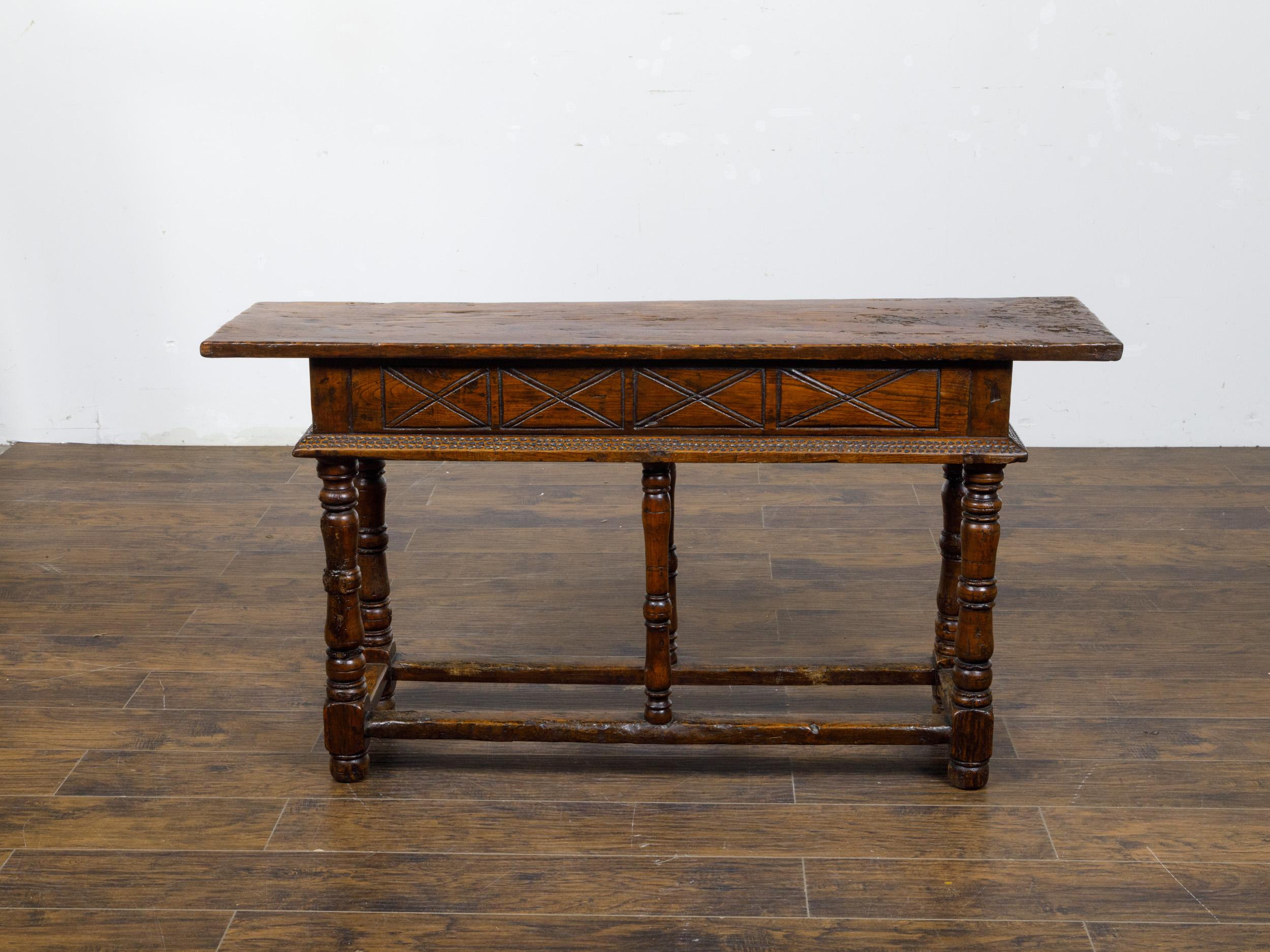 French 19th Century Walnut Console Table with Two Carved Drawers For Sale 2