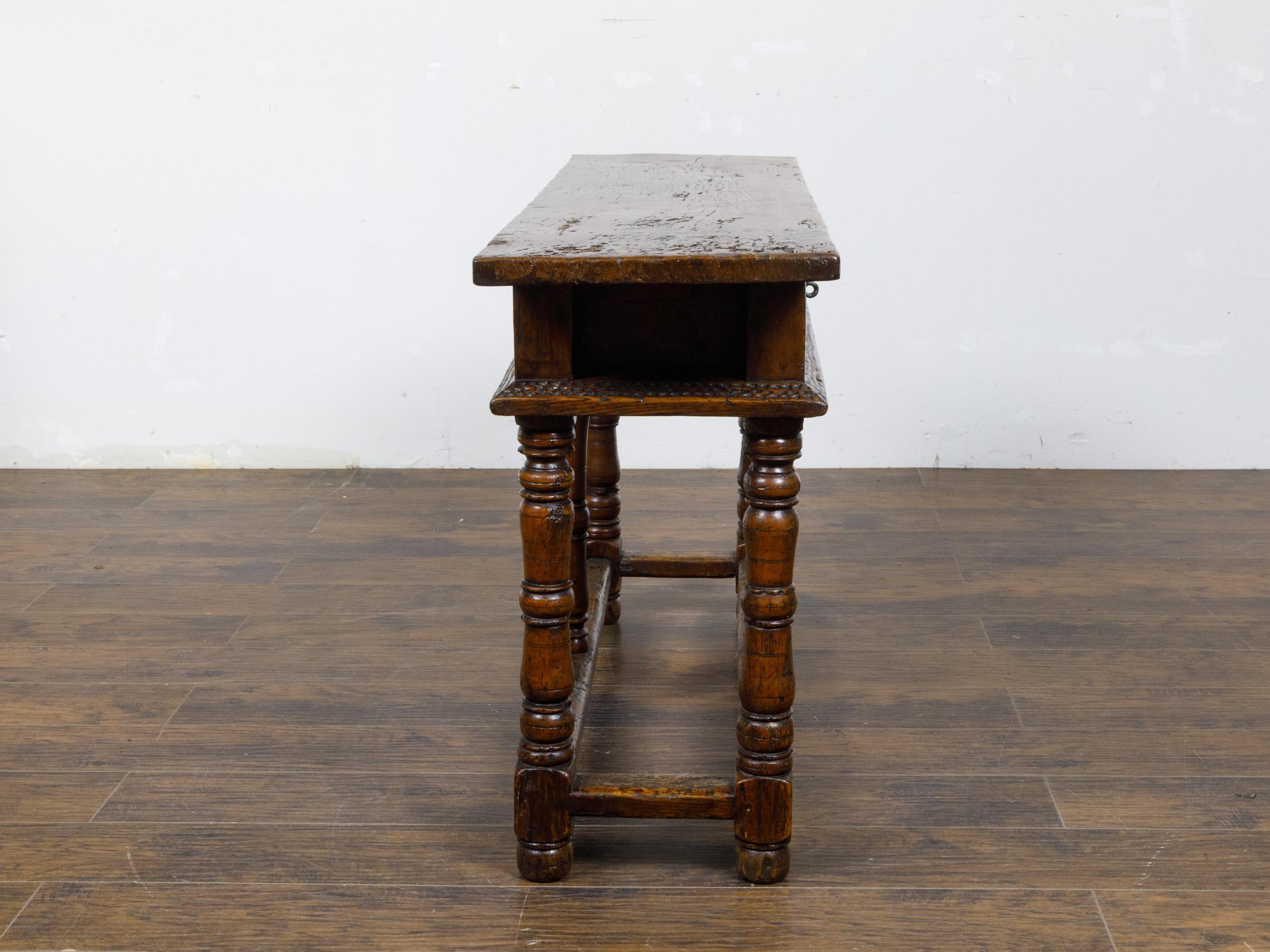 French 19th Century Walnut Console Table with Two Carved Drawers For Sale 3