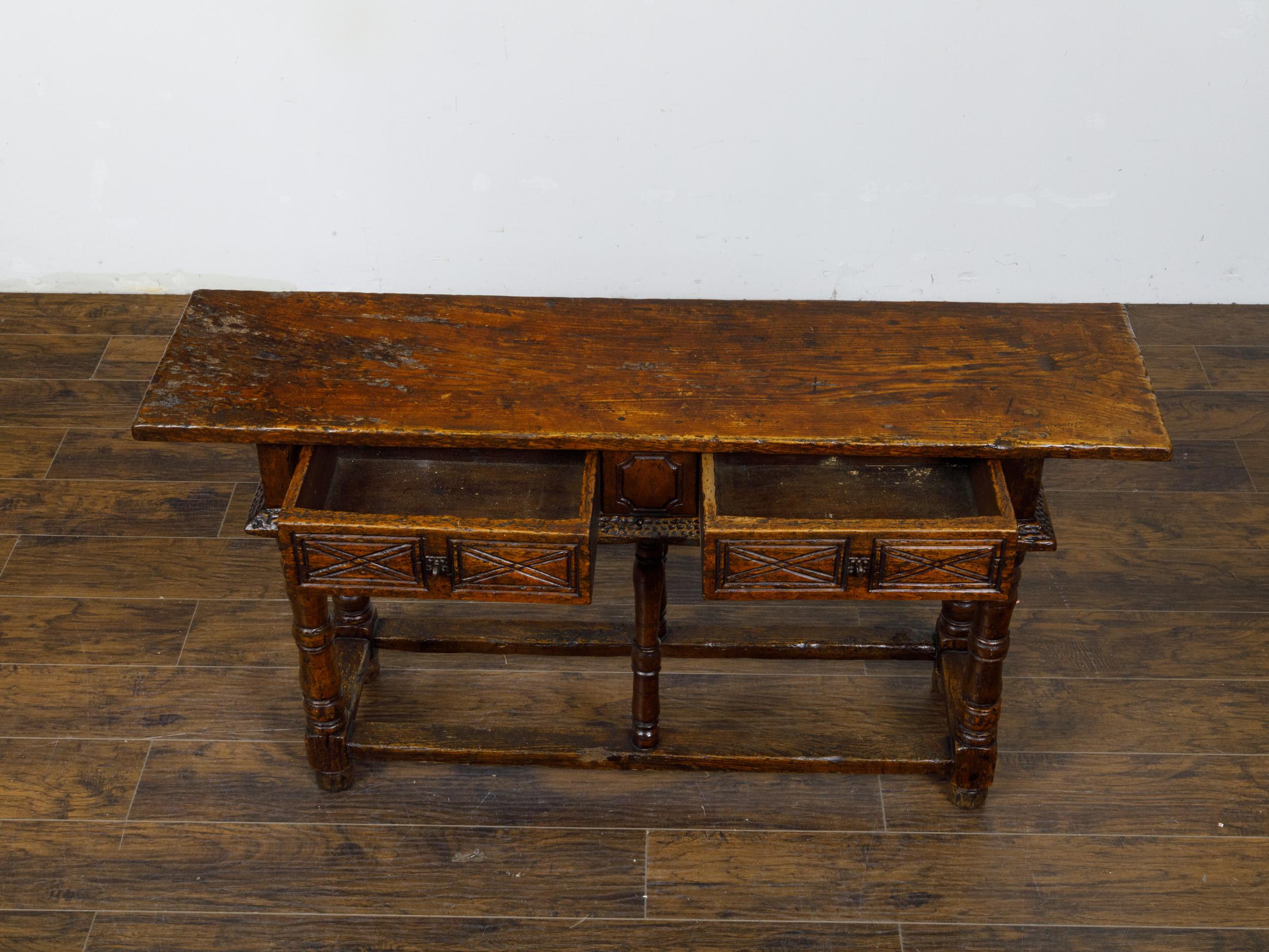 French 19th Century Walnut Console Table with Two Carved Drawers For Sale 5