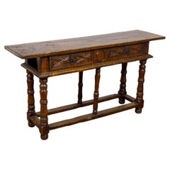 Antique French 19th Century Walnut Console Table with Two Carved Drawers