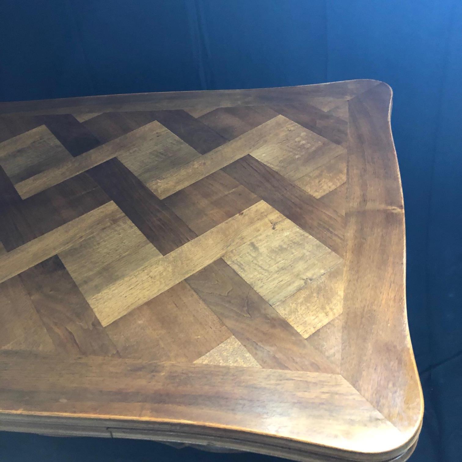 French 19th Century Walnut Country French Parquet Inlay Dining Table 5