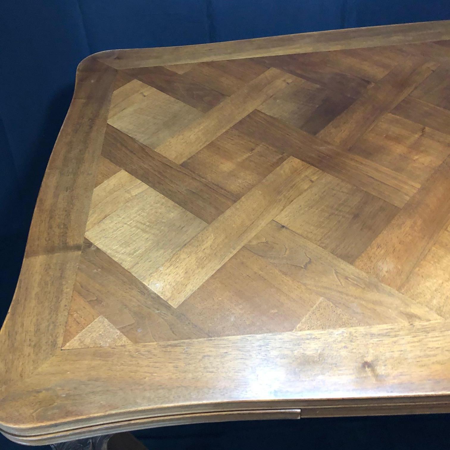 French 19th Century Walnut Country French Parquet Inlay Dining Table 7