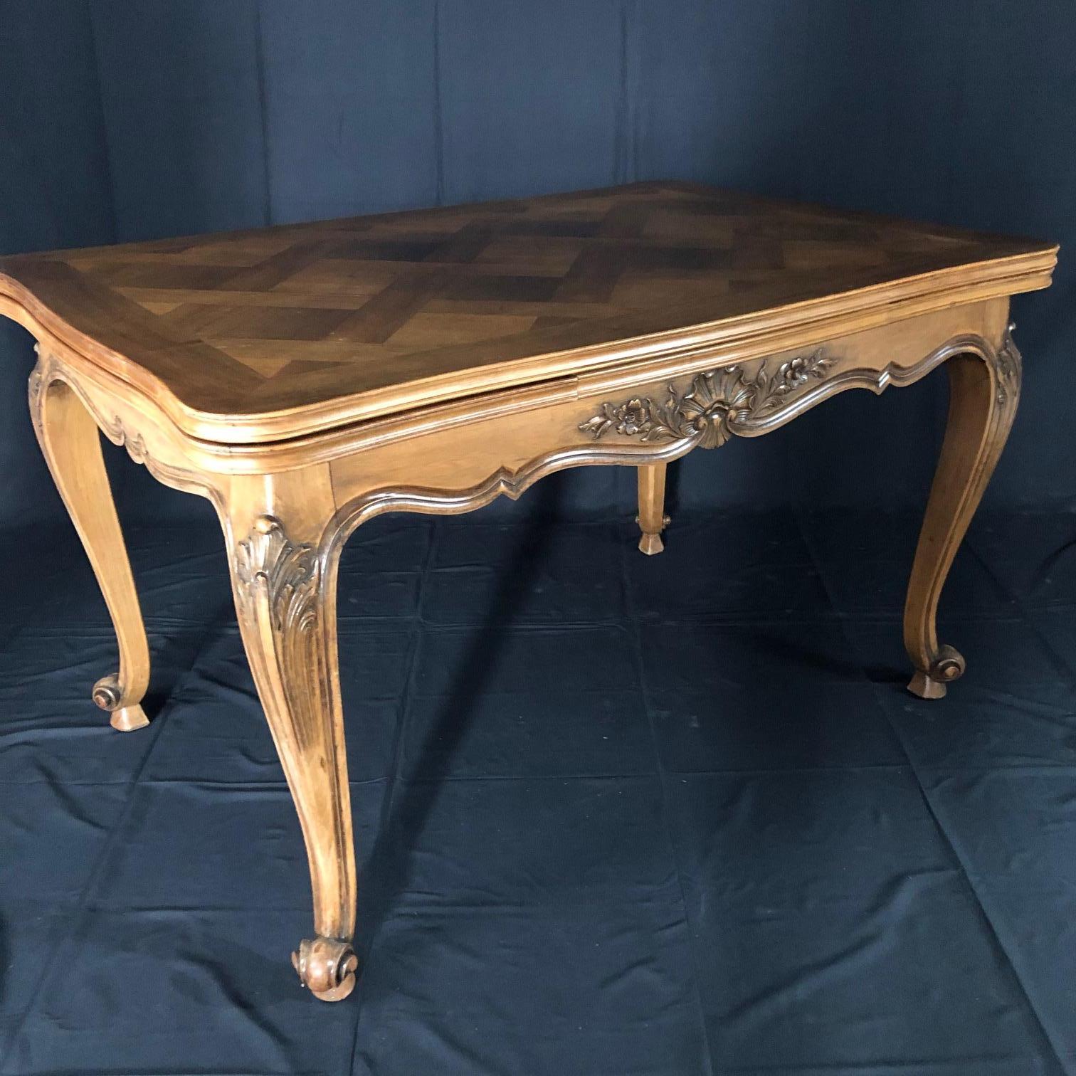 French 19th Century Walnut Country French Parquet Inlay Dining Table 2