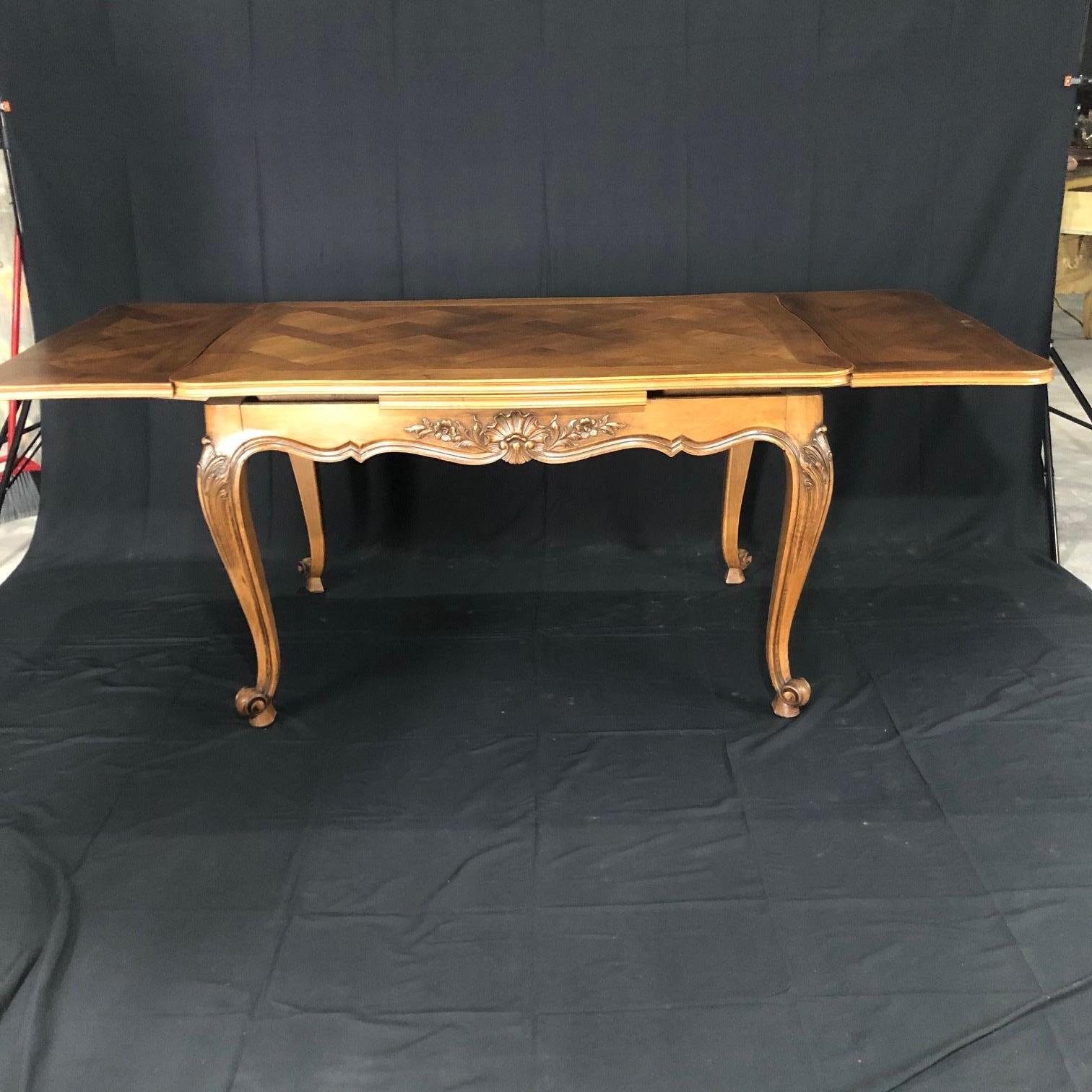 French 19th Century Walnut Country French Parquet Inlay Dining Table 3