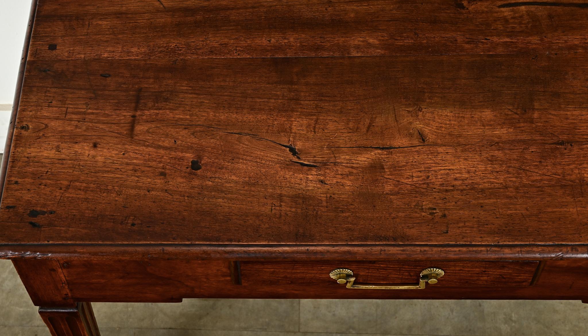 Brass French 19th Century Walnut Desk-Side Table For Sale