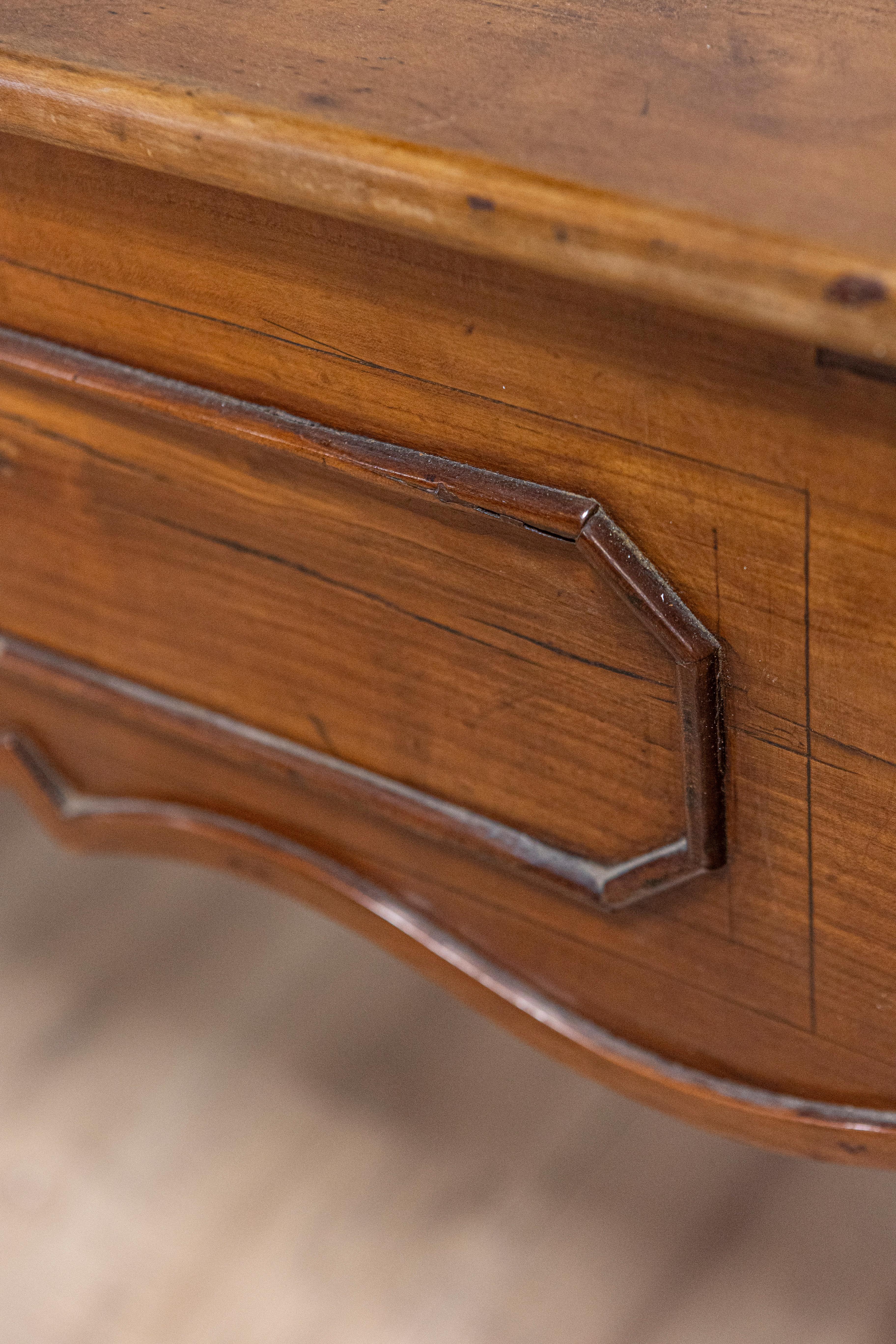 Wood French 19th Century Walnut Desk with Carved Apron and Lateral Drawer For Sale