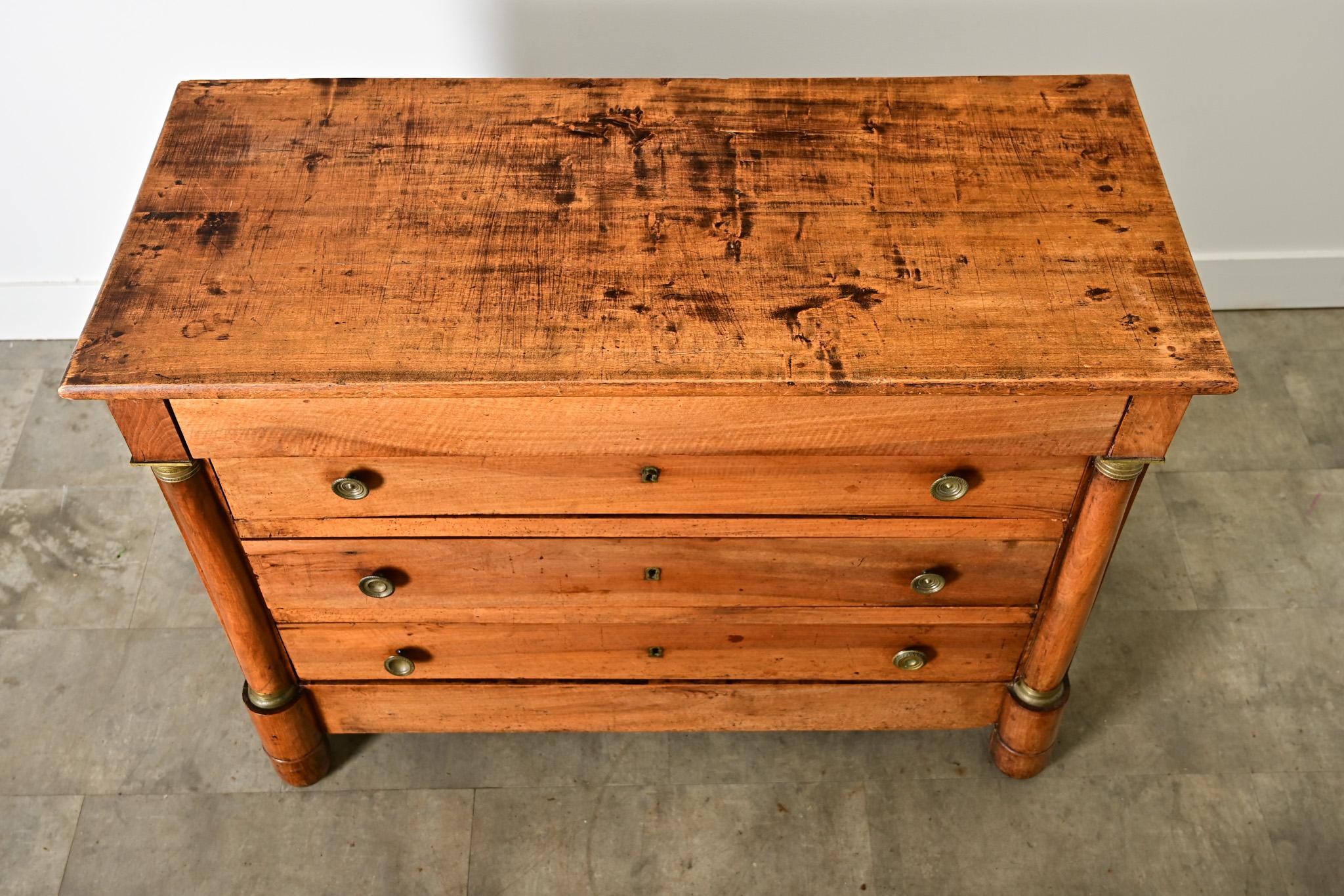 Brass French 19th Century Walnut Empire Commode For Sale