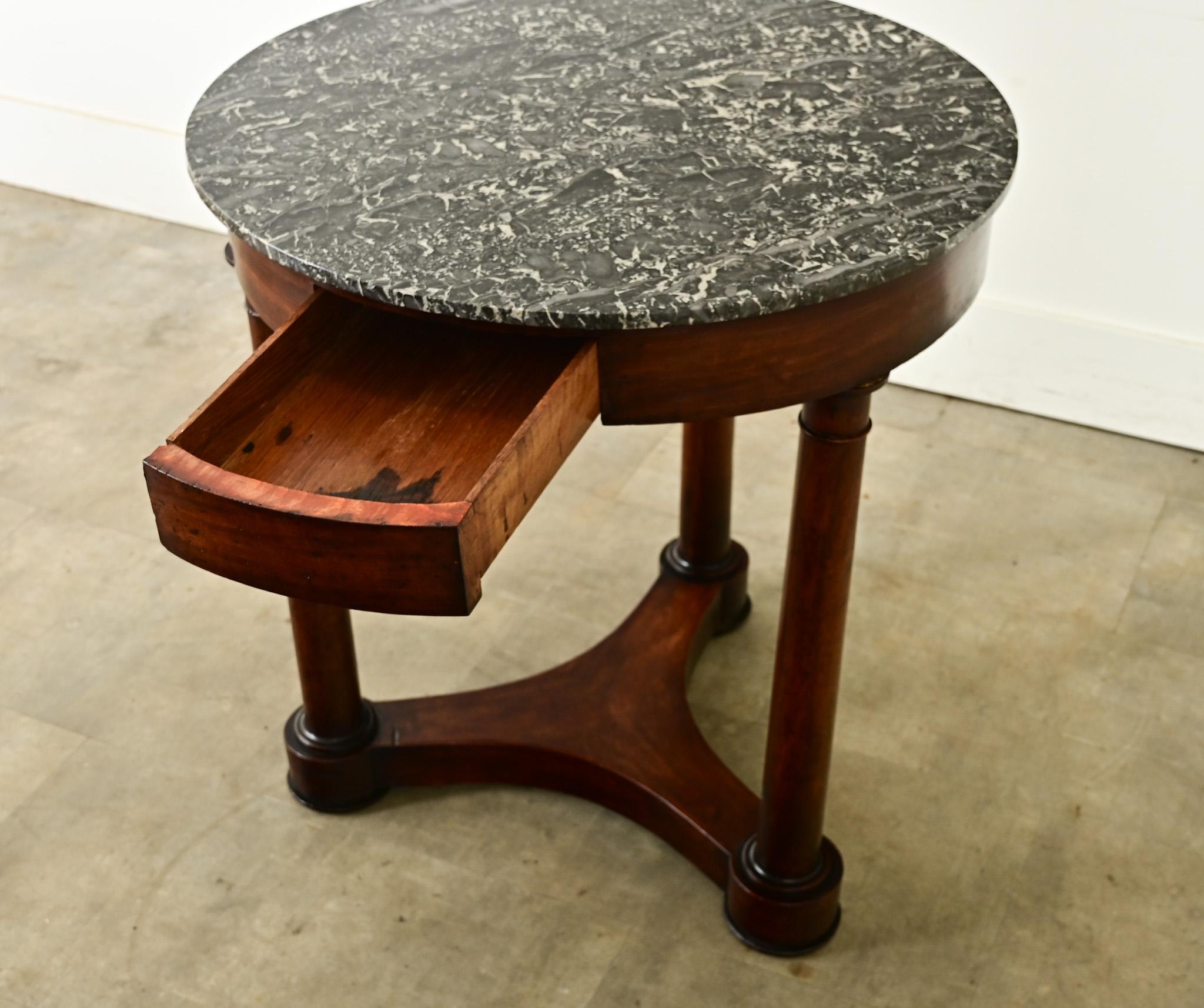 Marble French 19th Century Walnut Empire Gueridon
