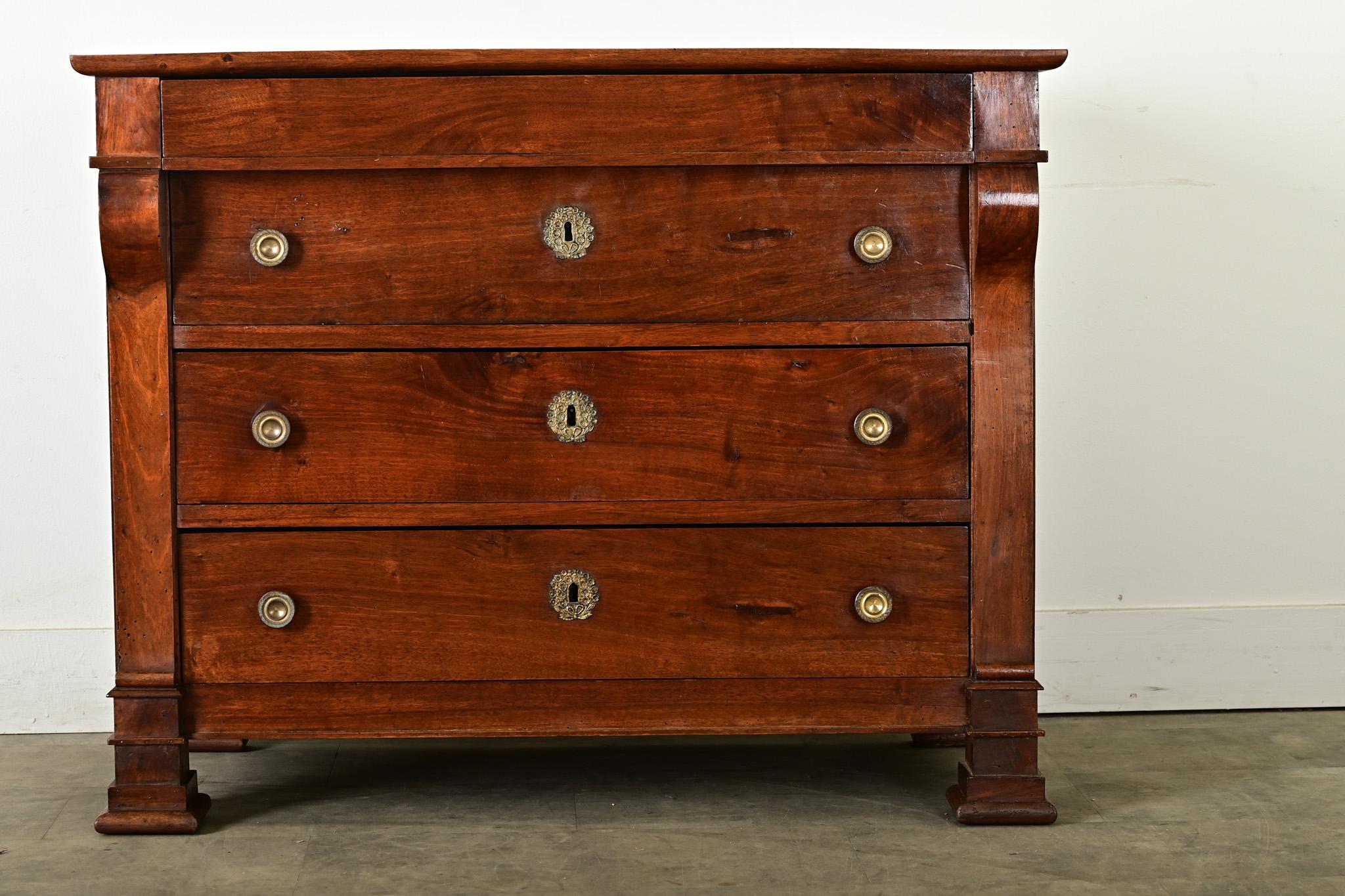 Repoussé French 19th Century Walnut Empire Style Commode