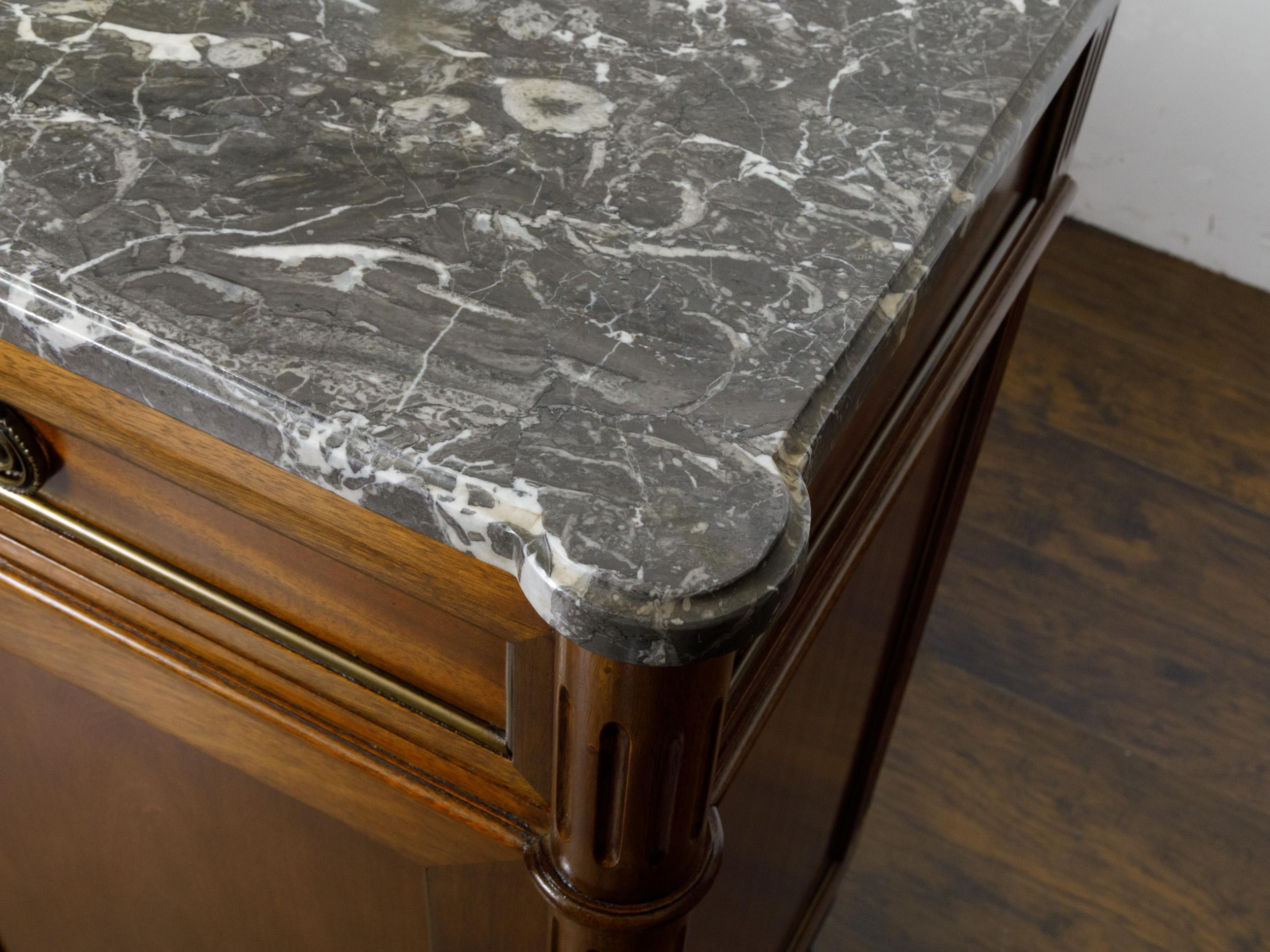 French 19th Century Walnut Enfilade with Gray Marble Top, Doors and Drawers 10