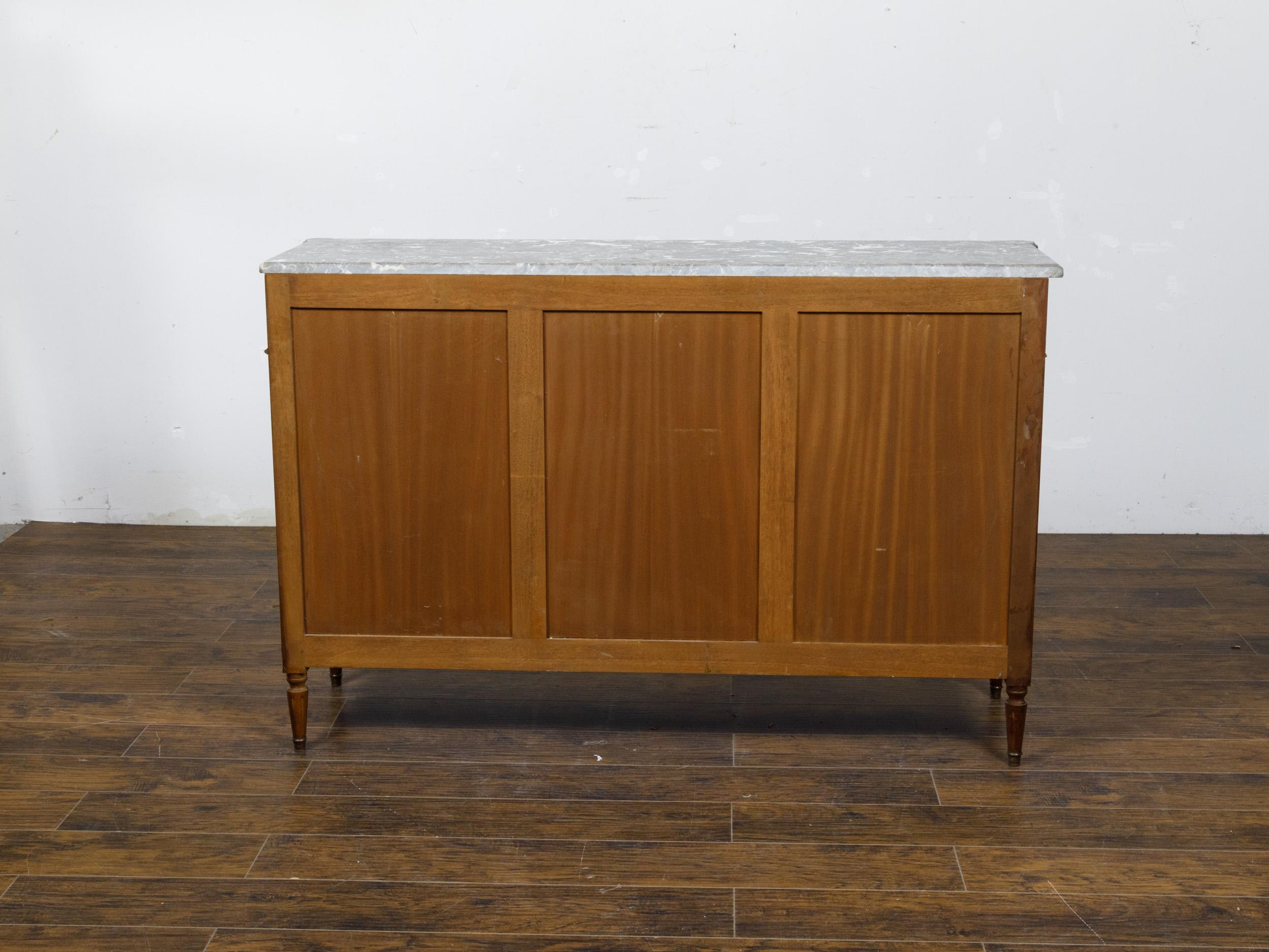 French 19th Century Walnut Enfilade with Gray Marble Top, Doors and Drawers In Good Condition In Atlanta, GA