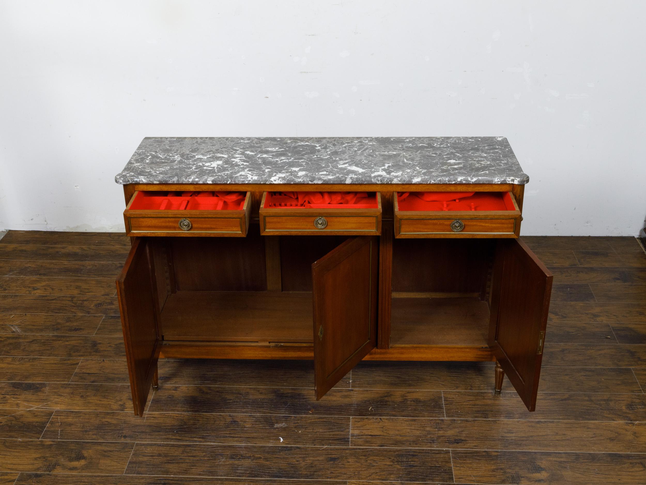 French 19th Century Walnut Enfilade with Gray Marble Top, Doors and Drawers 3