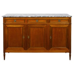 French 19th Century Walnut Enfilade with Gray Marble Top, Doors and Drawers 