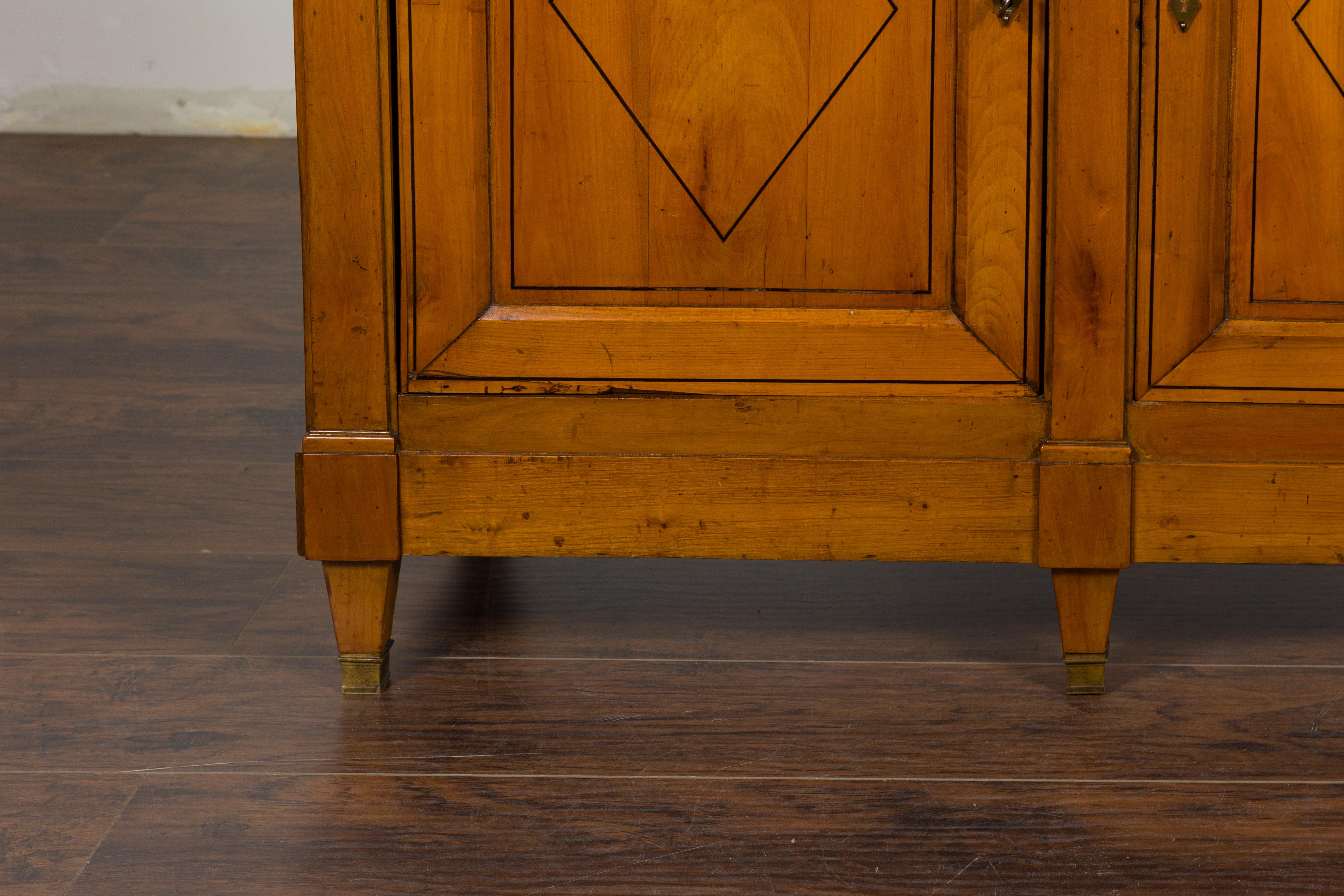 French 19th Century Walnut Enfilade with Three Drawers and Doors, Diamond Motifs For Sale 9