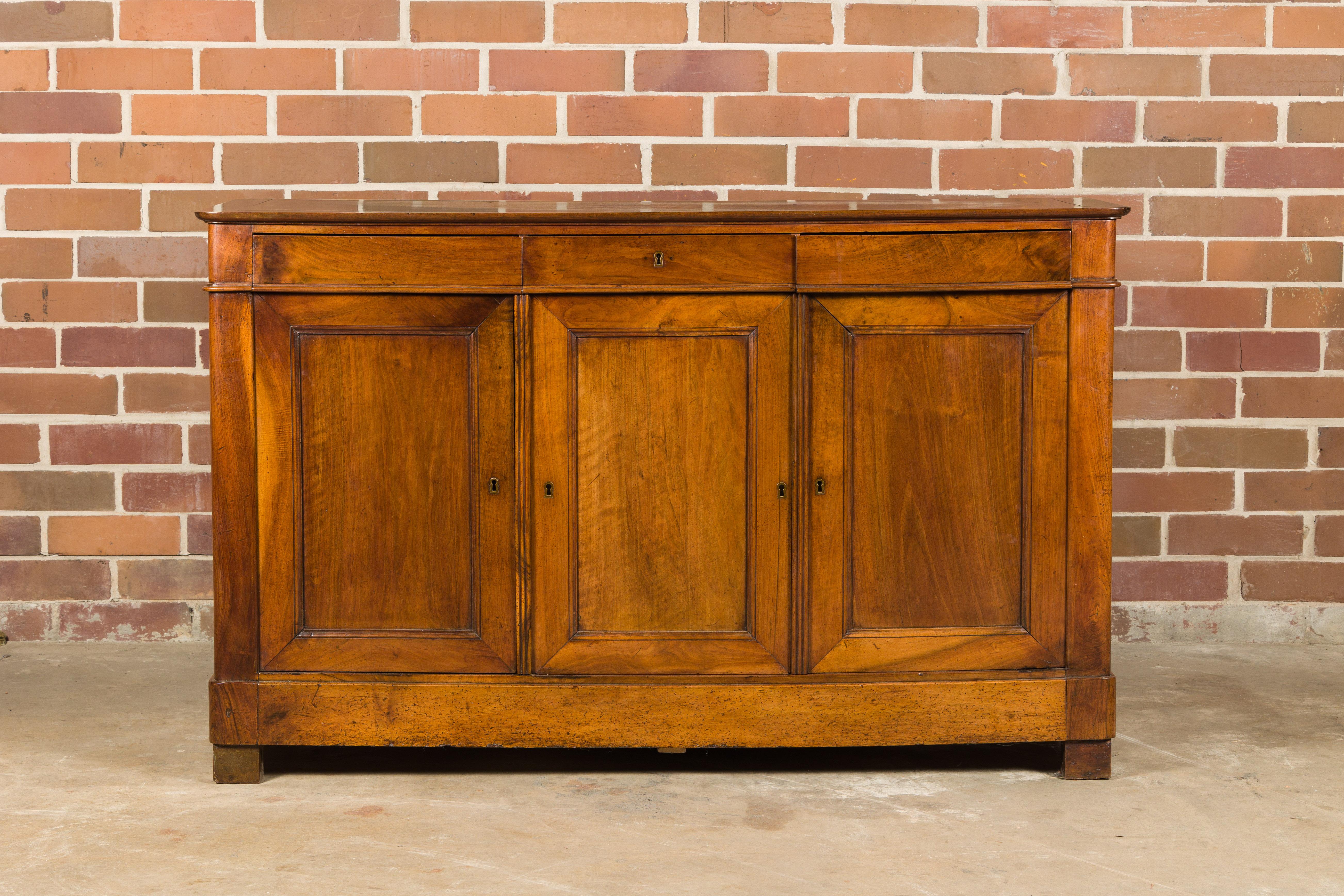 French 19th Century Walnut Enfilade with Three Drawers over Three Doors In Good Condition For Sale In Atlanta, GA