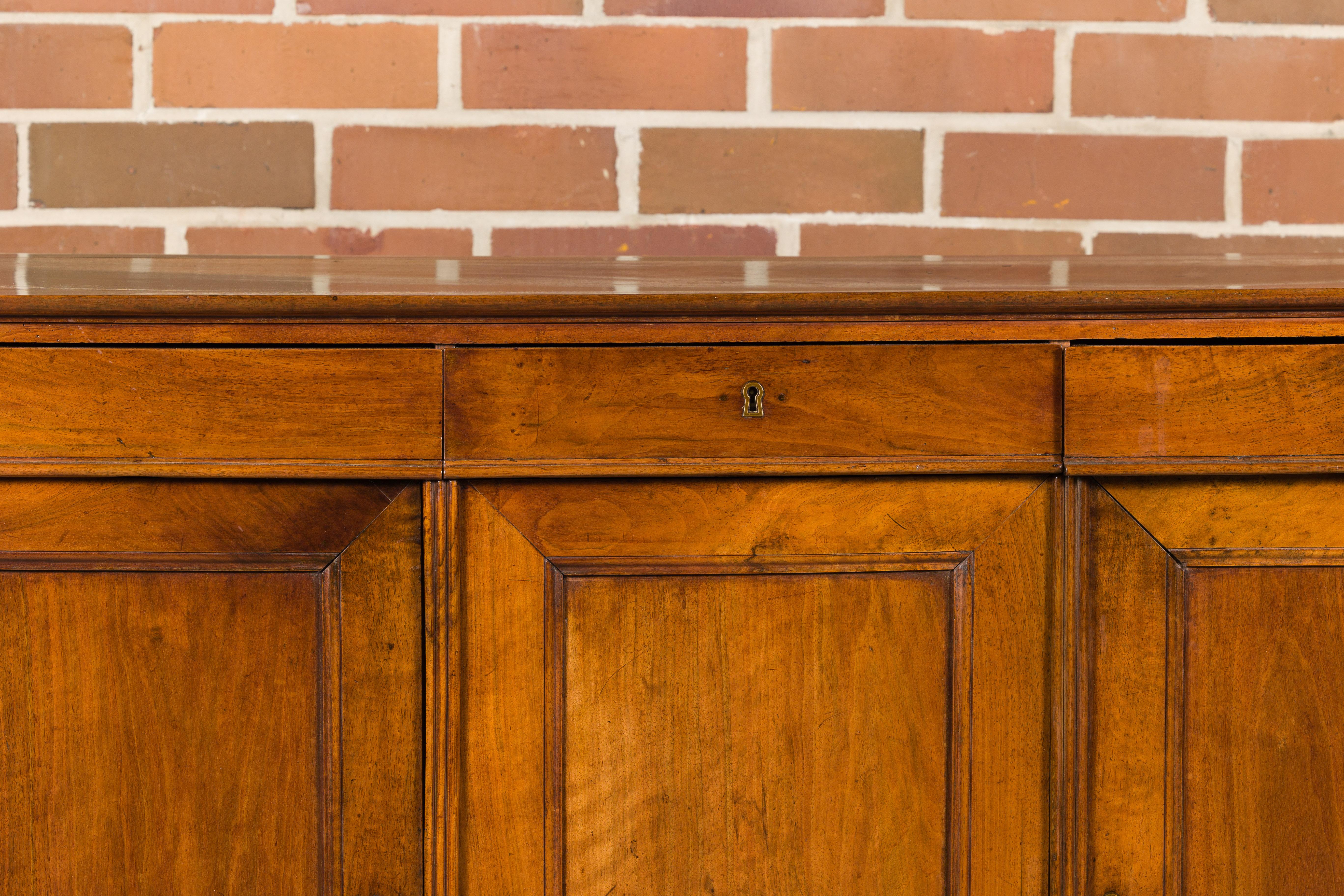 French 19th Century Walnut Enfilade with Three Drawers over Three Doors For Sale 2