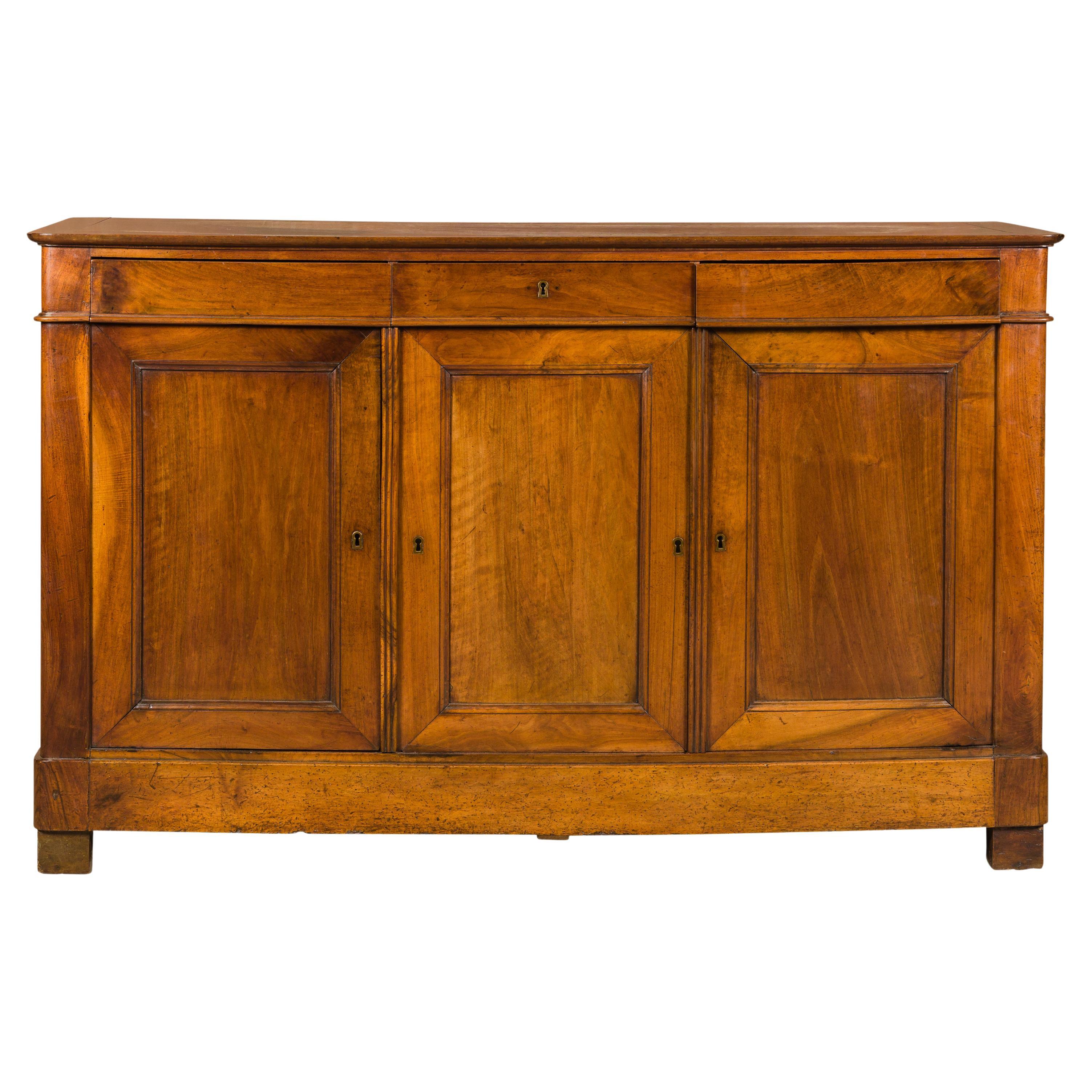 French 19th Century Walnut Enfilade with Three Drawers over Three Doors