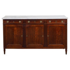 French 19th Century Walnut Enfilade with White Marble Top and Drawers over Doors
