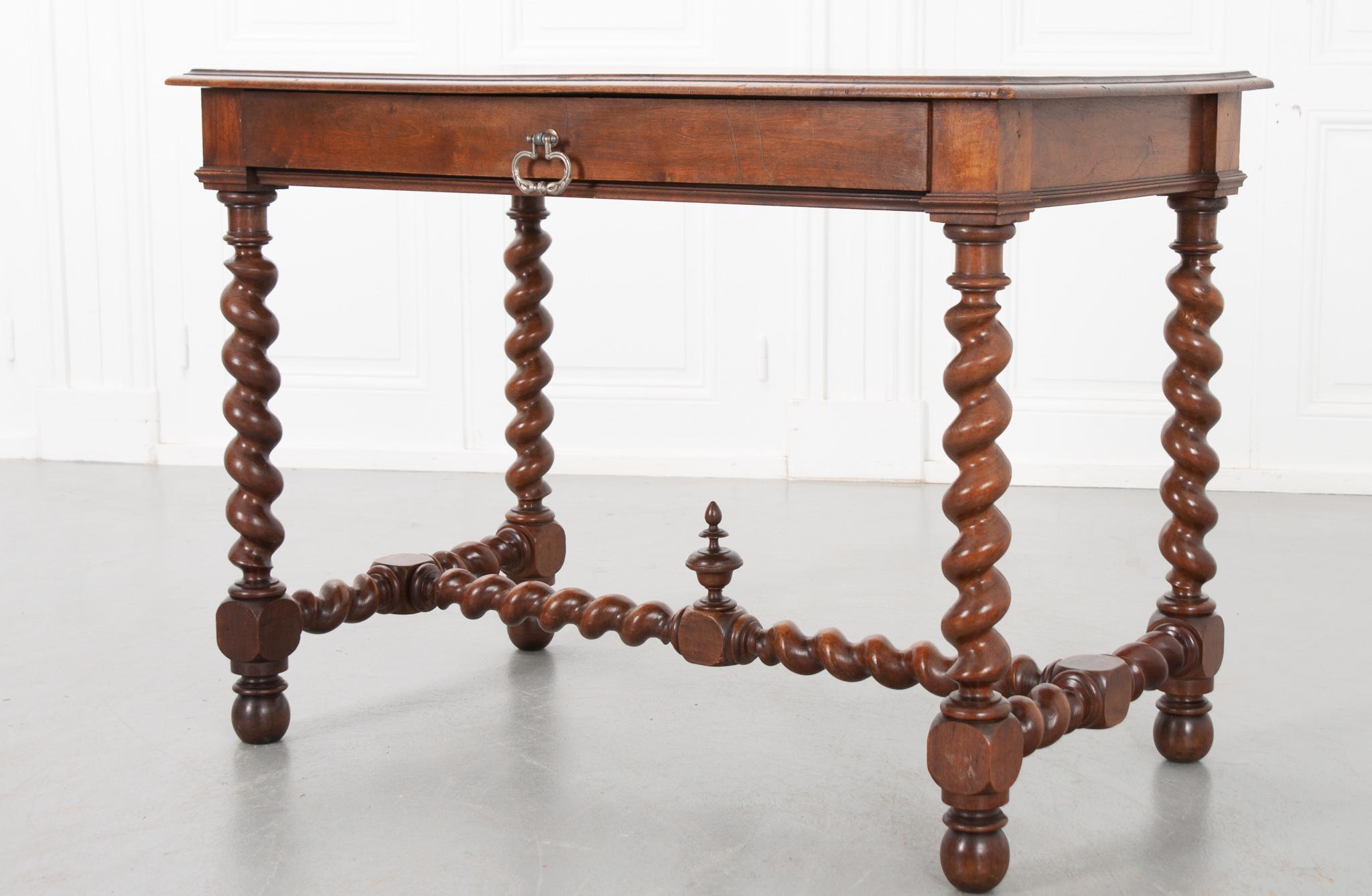 Metal French 19th Century Walnut Louis XIII-Style Writing Table