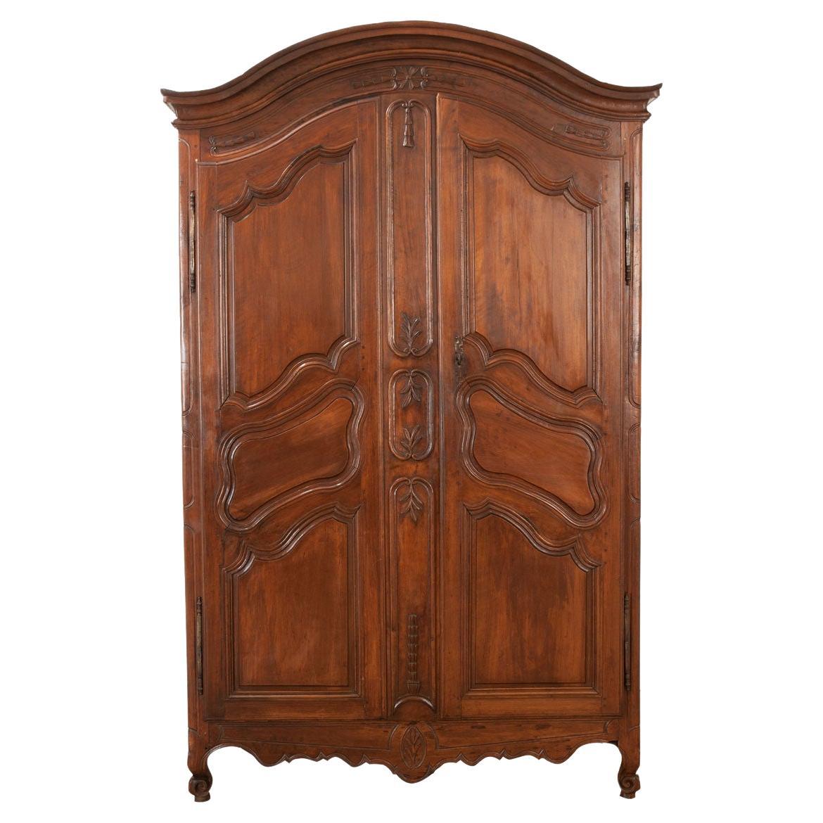 French 19th Century Walnut Louis XV Style Armoire For Sale