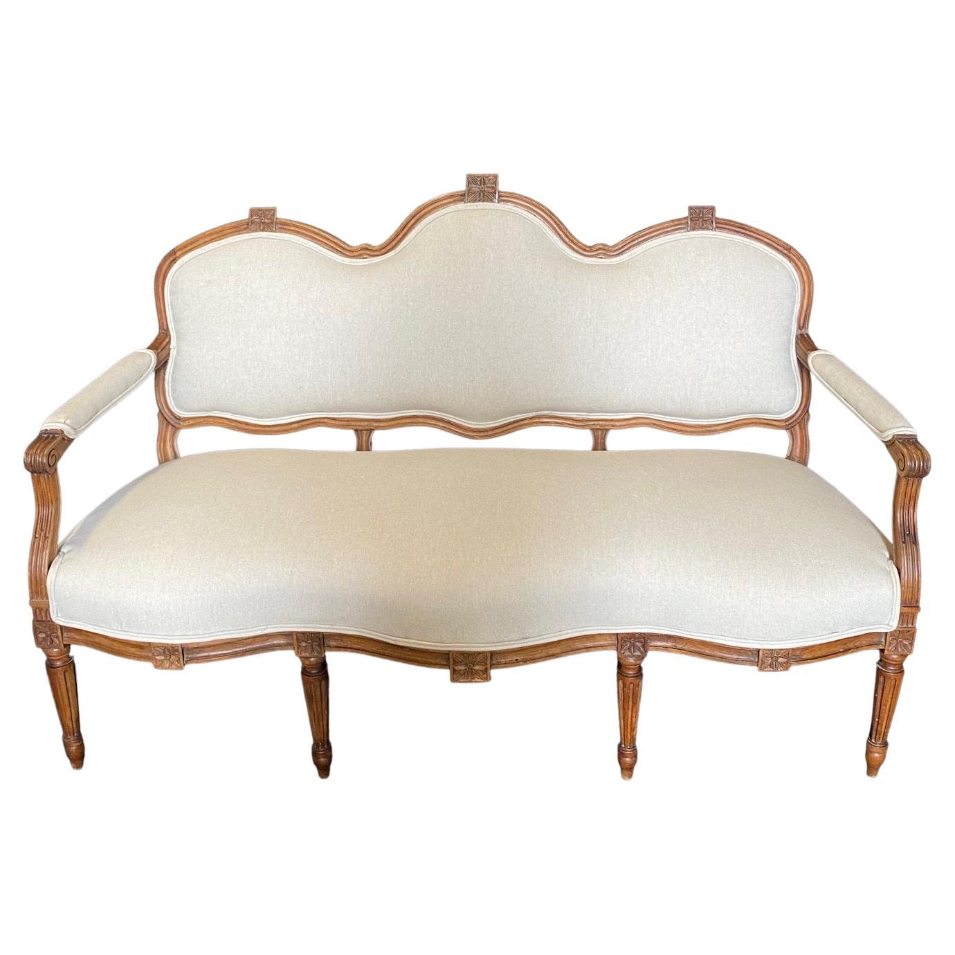  French 19th Century Walnut Louis XVI Hand Carved Sofa 