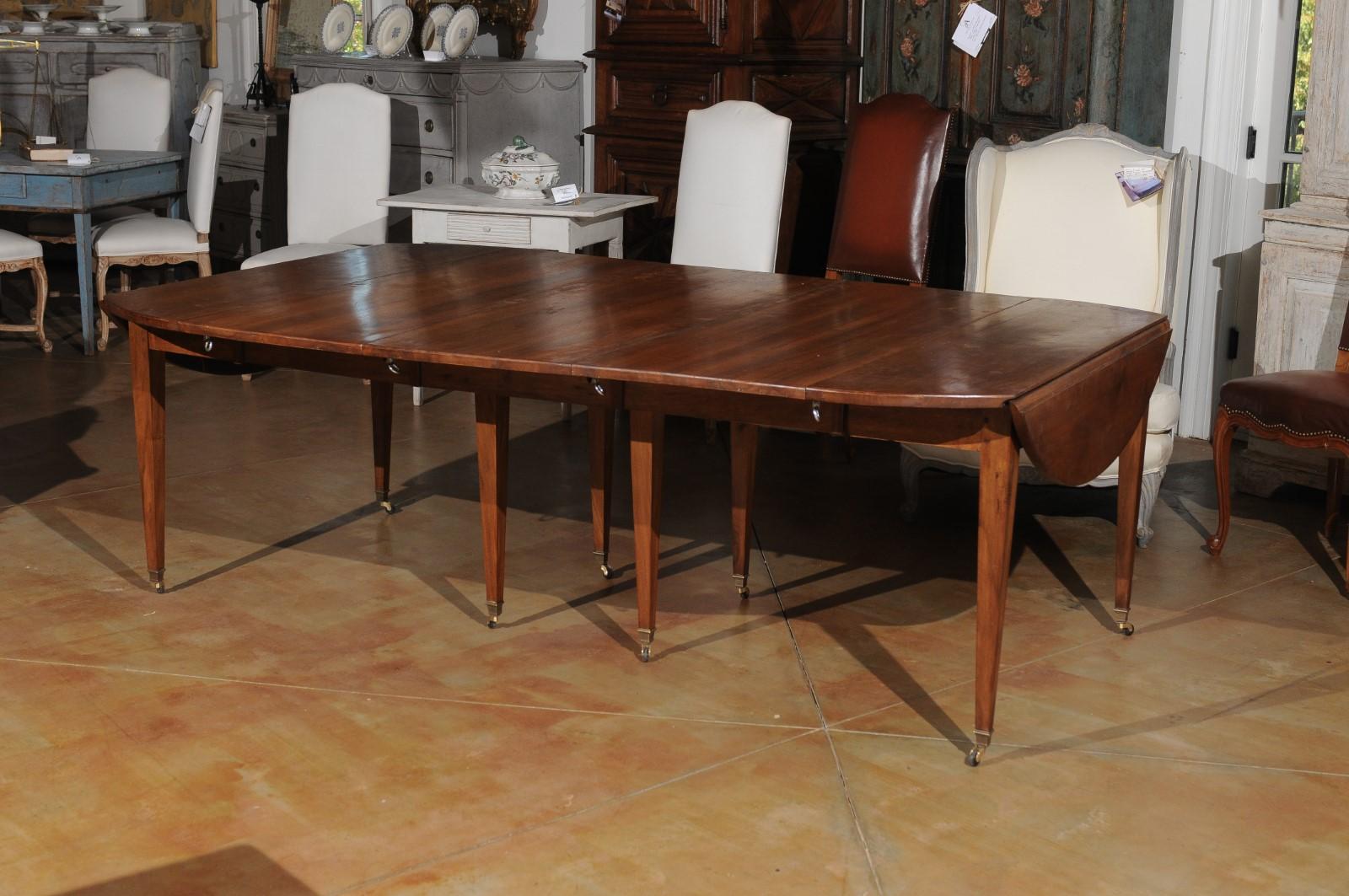 ON HOLD French 19th Century Walnut Oval Extension Dining Table with Five Leaves 6