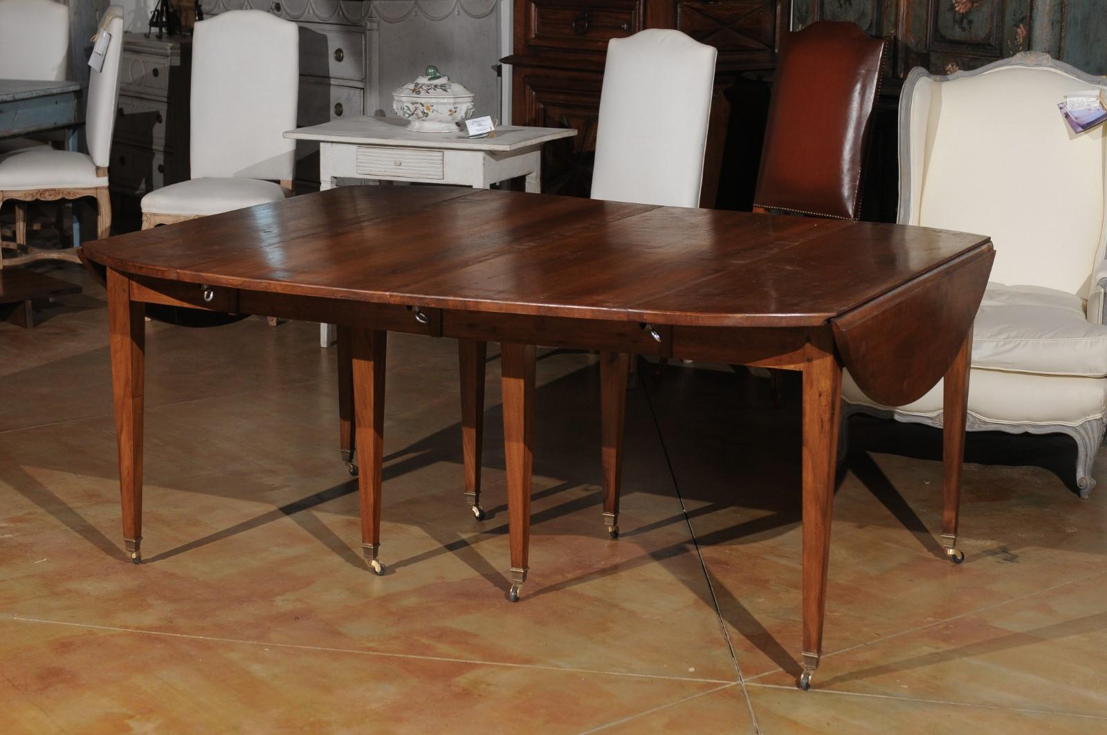 ON HOLD French 19th Century Walnut Oval Extension Dining Table with Five Leaves 7