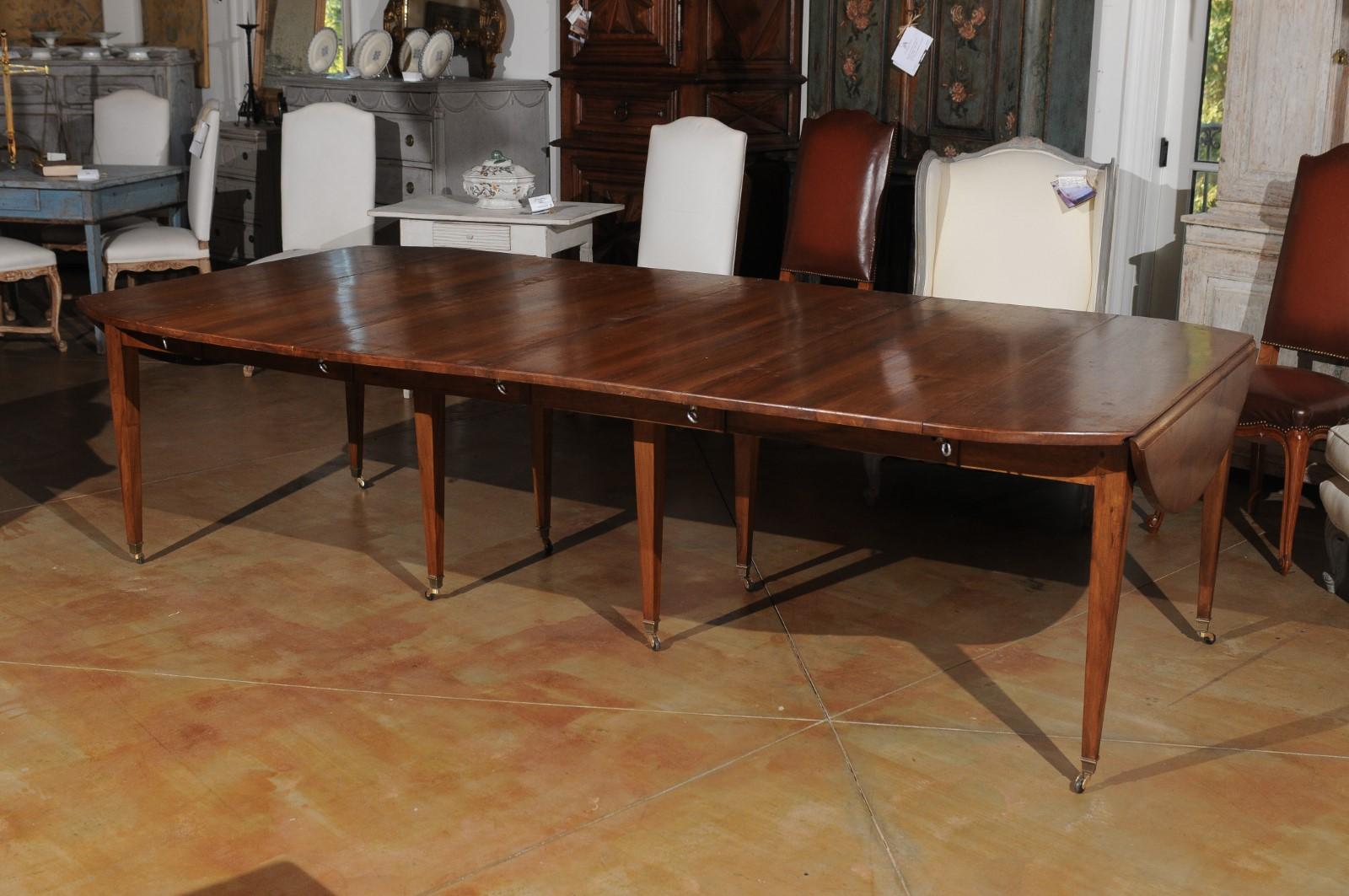 ON HOLD French 19th Century Walnut Oval Extension Dining Table with Five Leaves 5